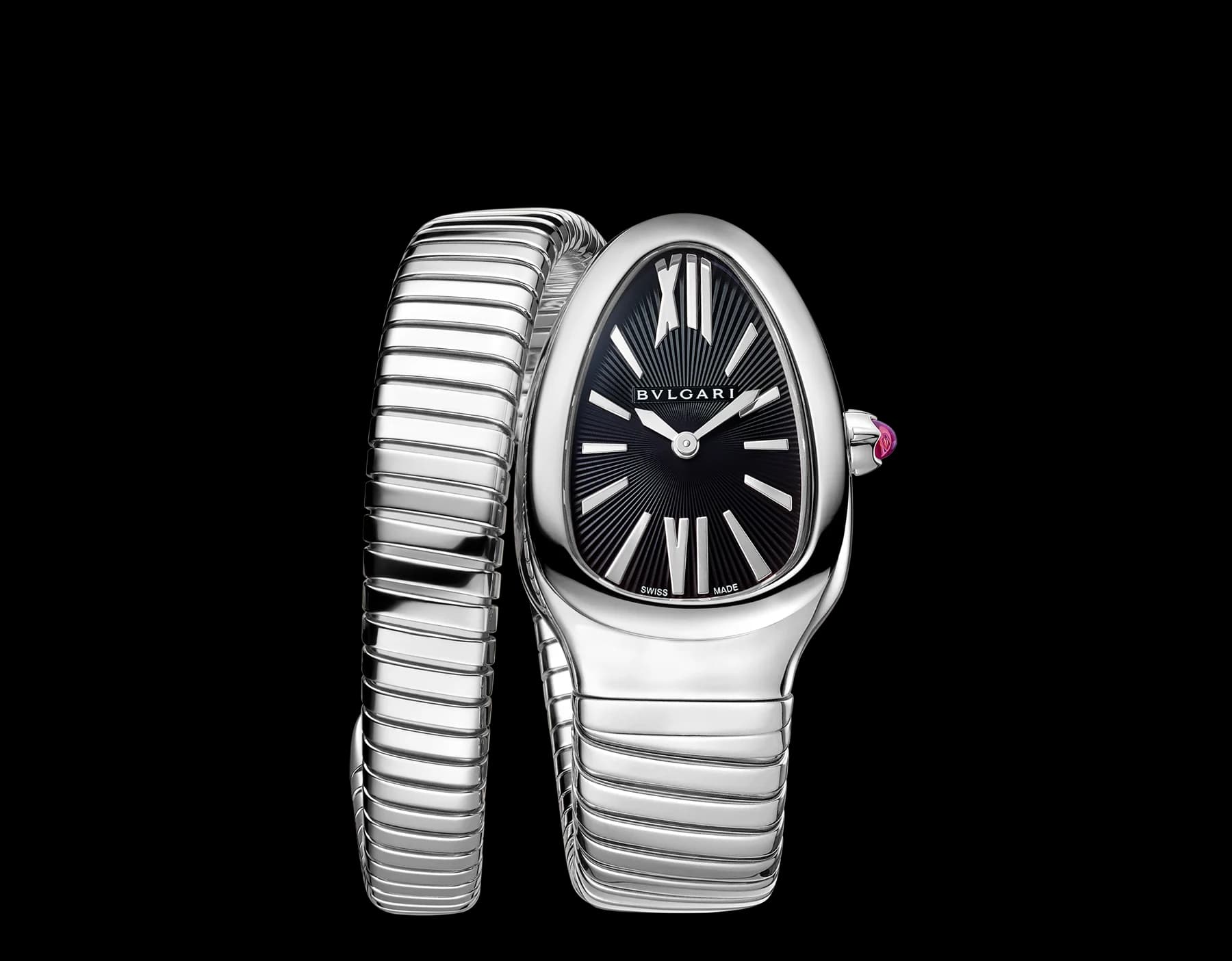Bvlgari Serpenti Tubogas 35 mm – Tek Sarmal, Çelik, Siyah Kadran, S Boy