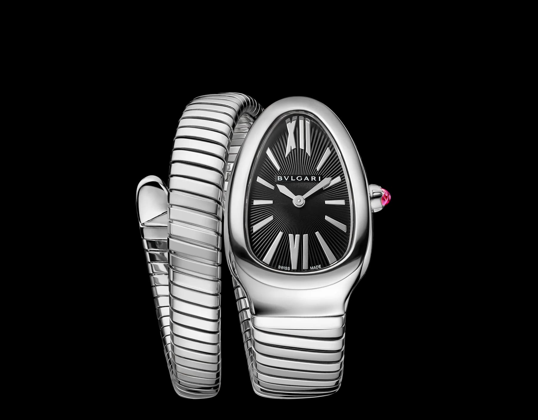 Bvlgari Serpenti Tubogas 35 mm – Tek Sarmal, Çelik, Siyah Kadran, L Boy