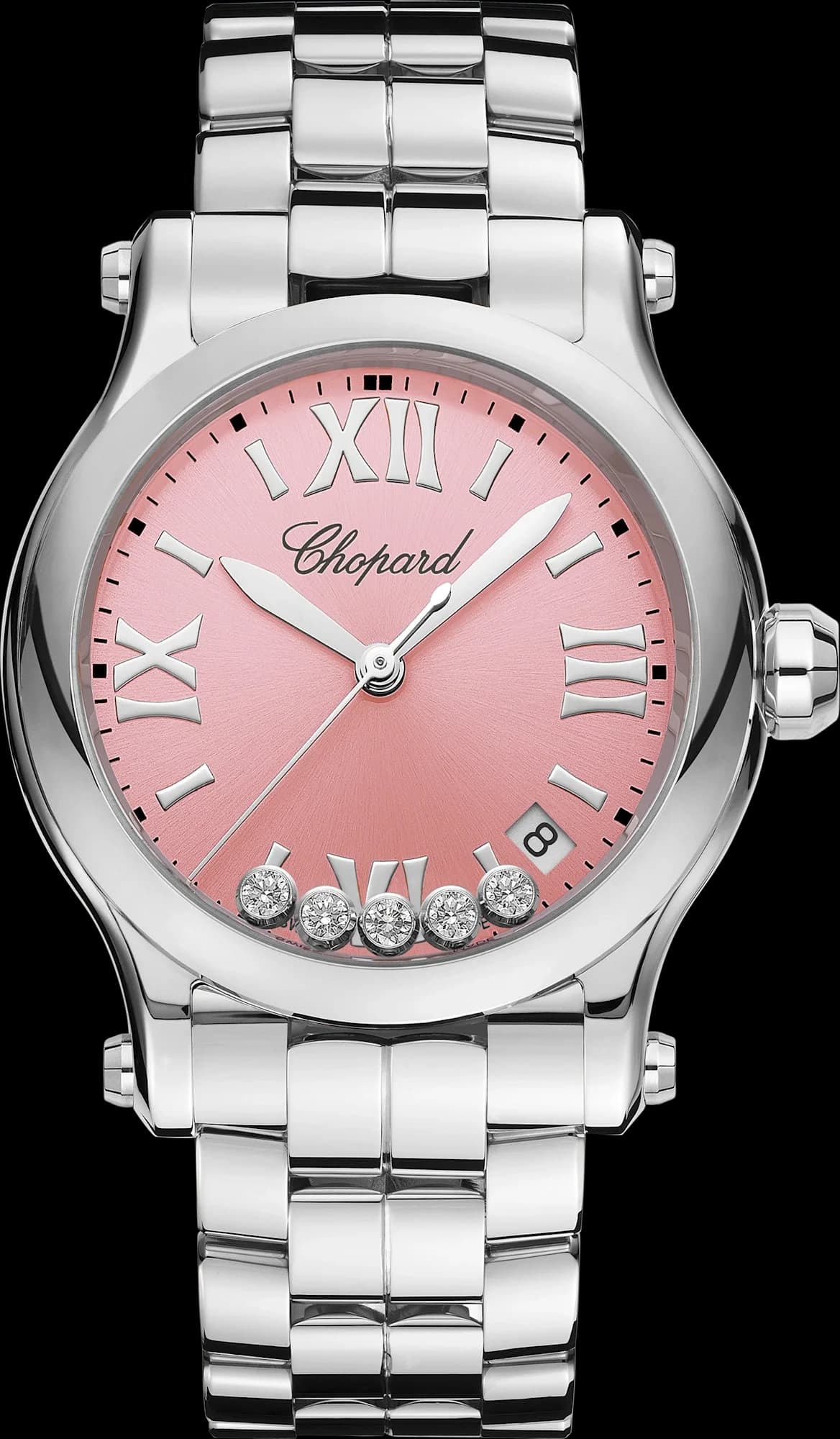 Chopard Happy Sport 36 mm – Çelik, Pembe Safir Taşlı Taç