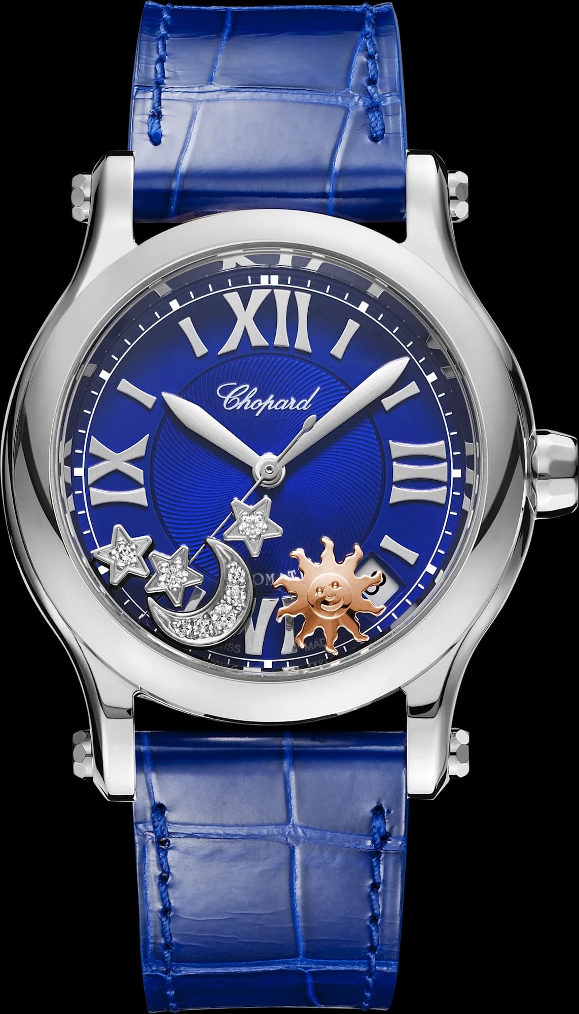 Chopard Happy Sport Sun, Moon and Stars 36 mm – Çelik, Mavi Kadran