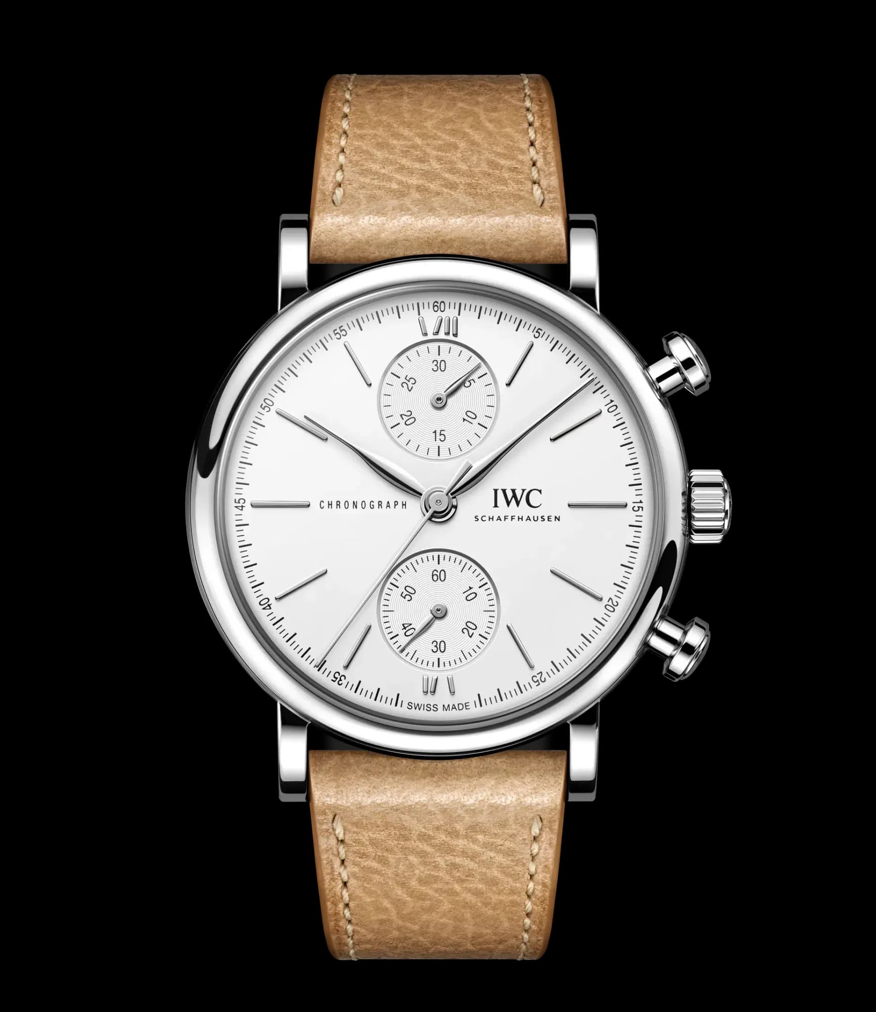 IWC Schaffhausen Portofino Chronograph 39 – Beyaz Kadran, Bej Deri Kayış