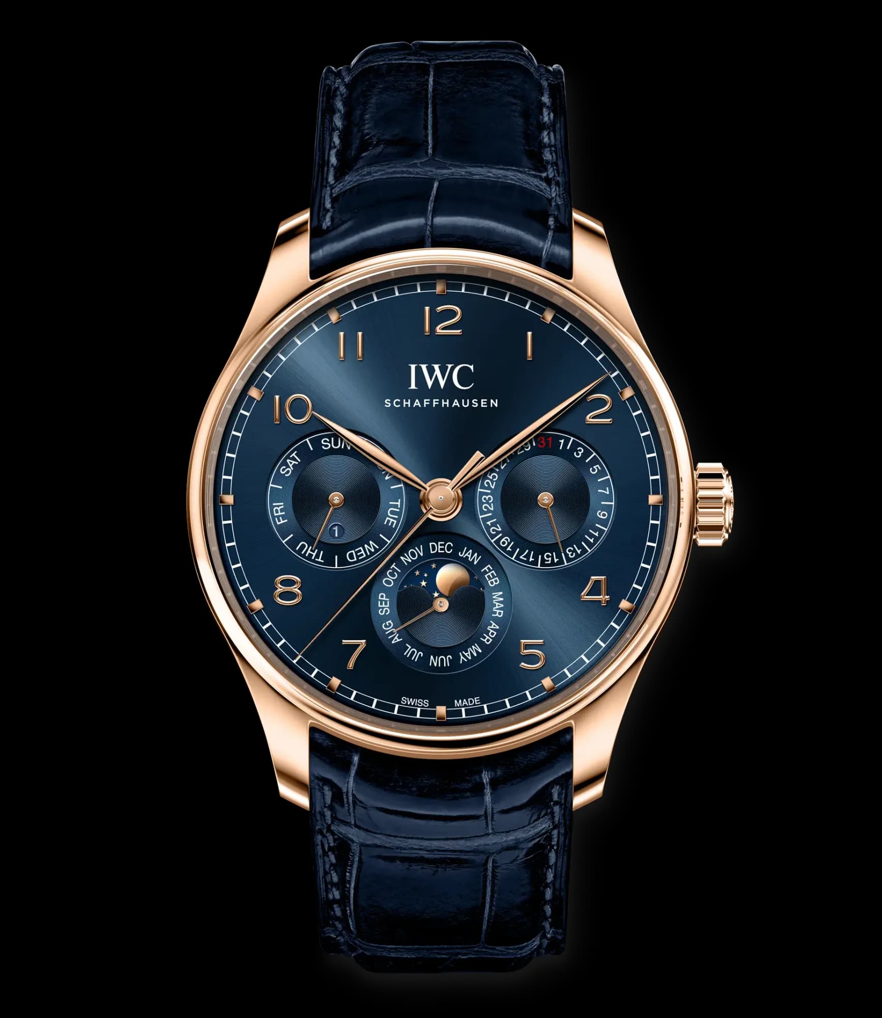 IWC Schaffhausen Portugieser Perpetual Calendar 42 – 5N Altın, Mavi Kadran