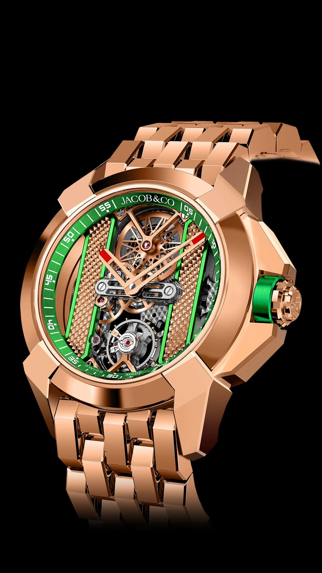 Jacob & Co. Epic X Bridges – Rose Gold Bracelet (Green)