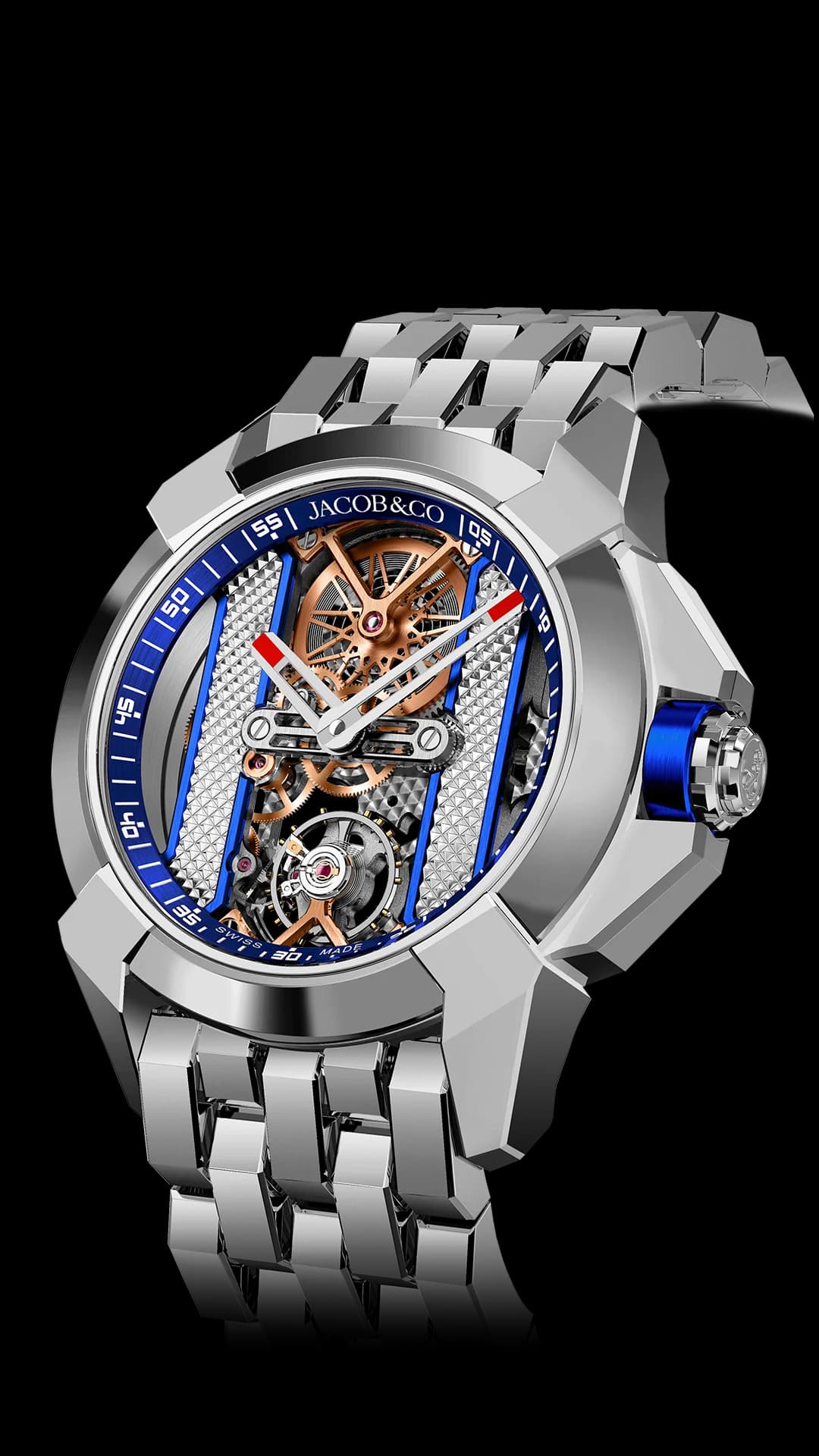 Jacob & Co. Epic X Bridges – Stainless Steel Bracelet (Blue)