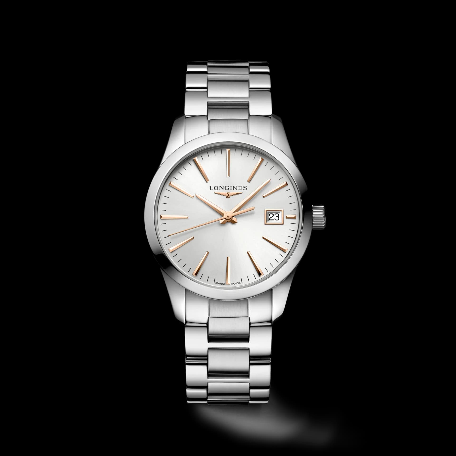 Longines Conquest Classic 34 mm – Güneş Işını Gümüş Kadran, Çelik Kasa