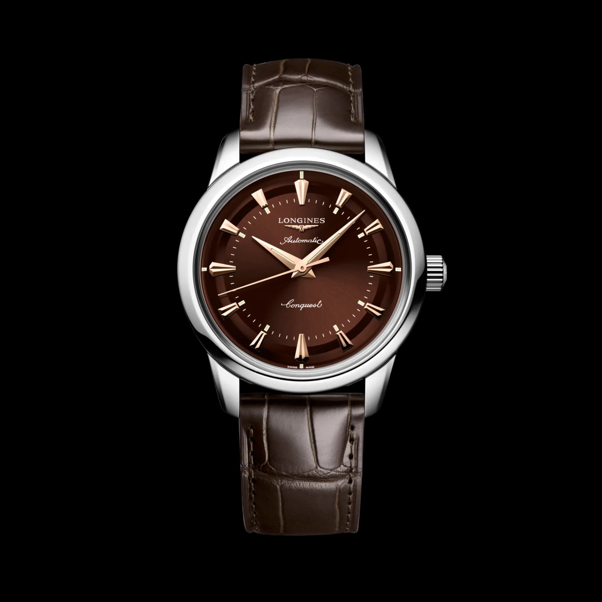 Longines Conquest Heritage 38 mm – Kahverengi Kadran, Timsah Derisi Kayış
