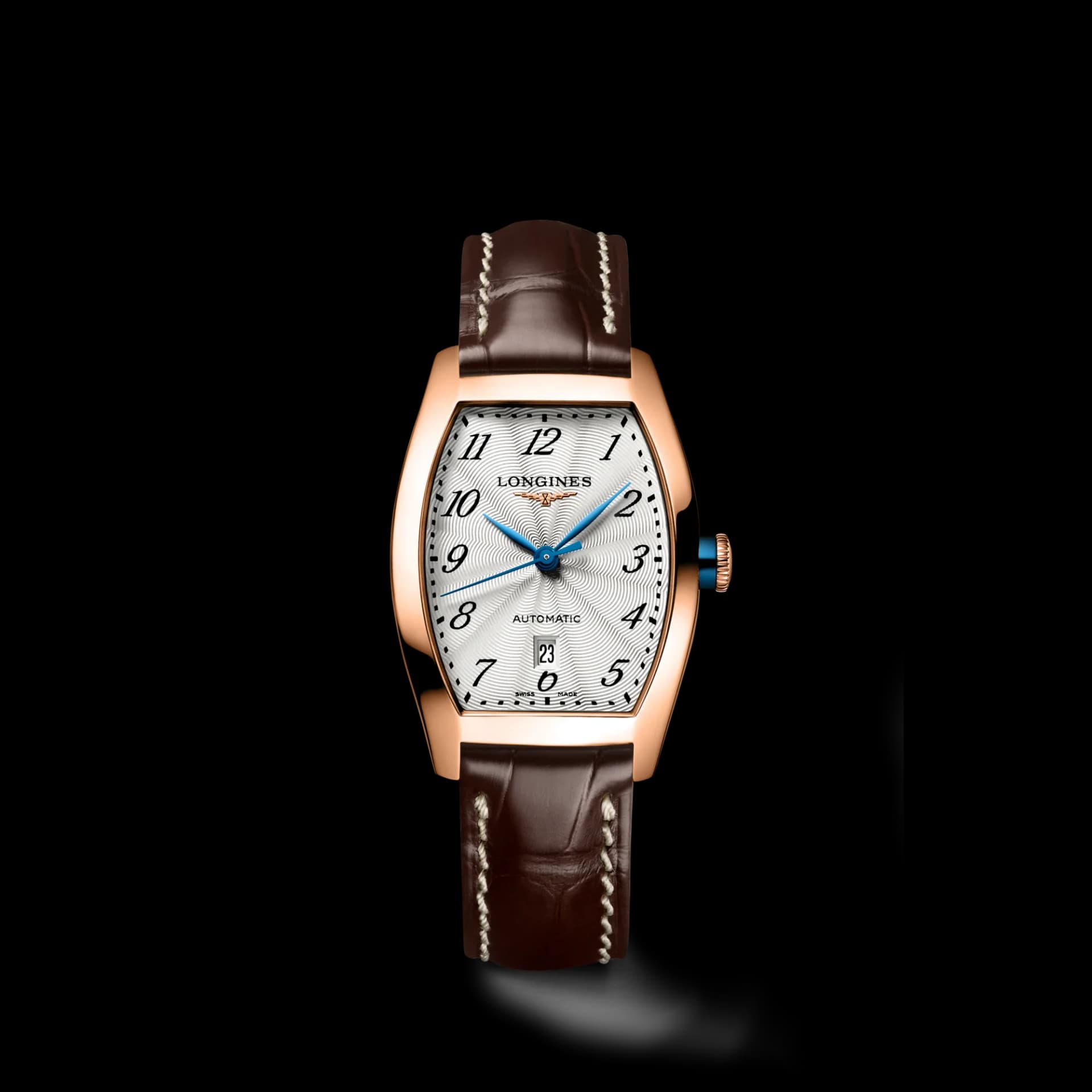 Longines Evidenza 26 x 30.6 mm – Gümüş Flinqué Kadran, 18 Ayar Pembe Altın, Timsah Derisi Kayış