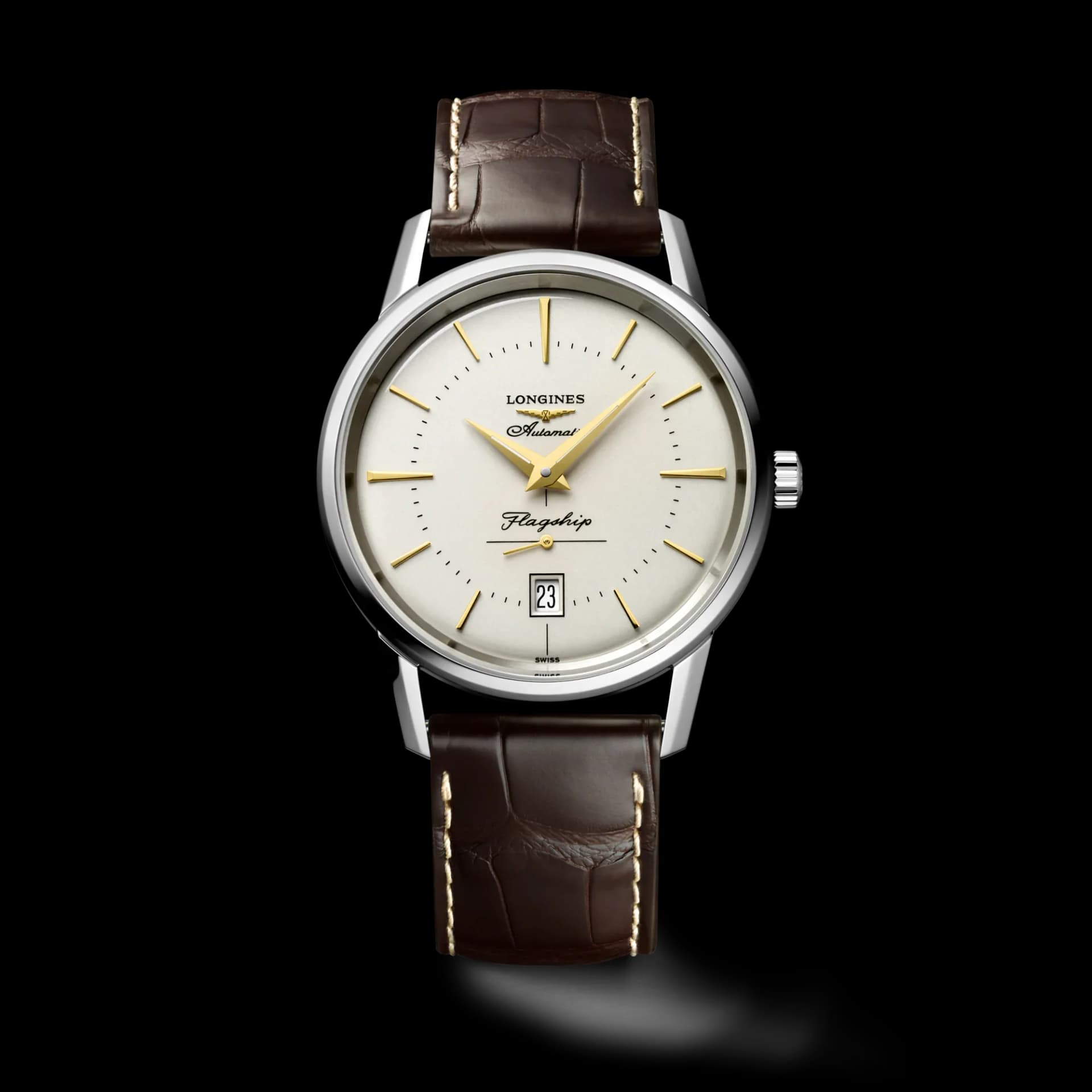 Longines Flagship Heritage 38.5 mm – Opalin Fildişi Kadran, Timsah Derisi Kayış