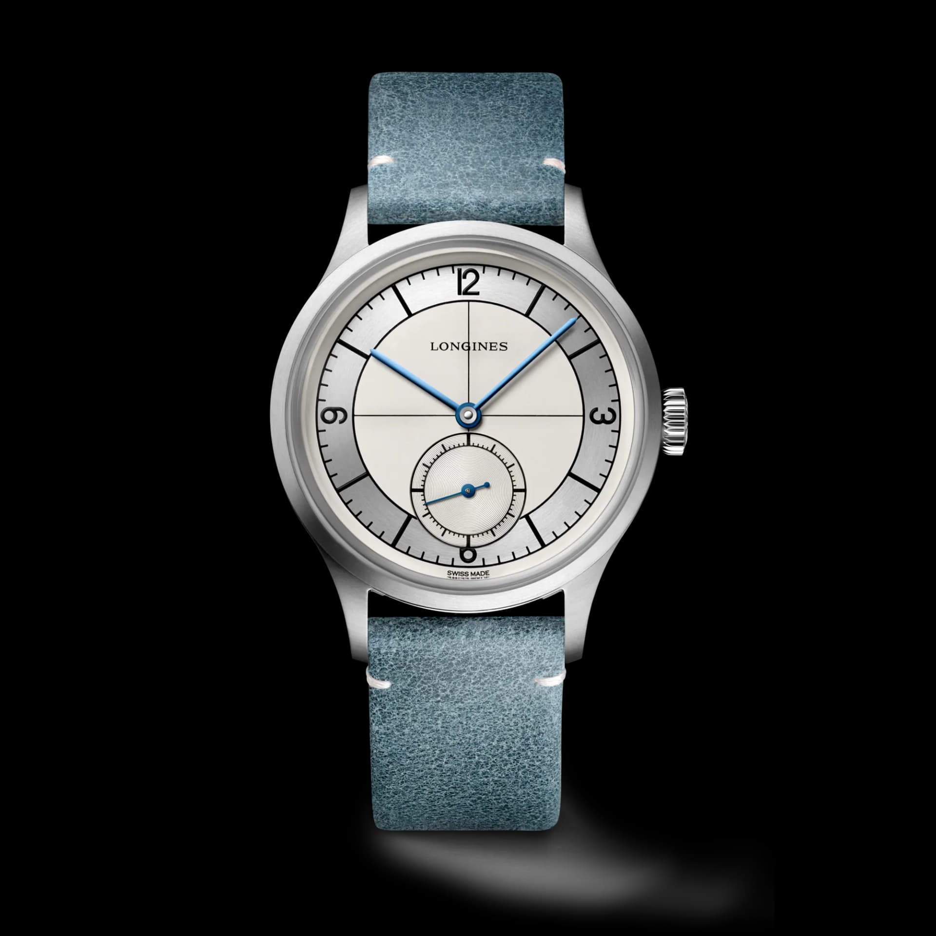 Longines Heritage Classic Sector Dial 38.5 mm – Opalin Fildişi Kadran, Mavi Deri Kayış