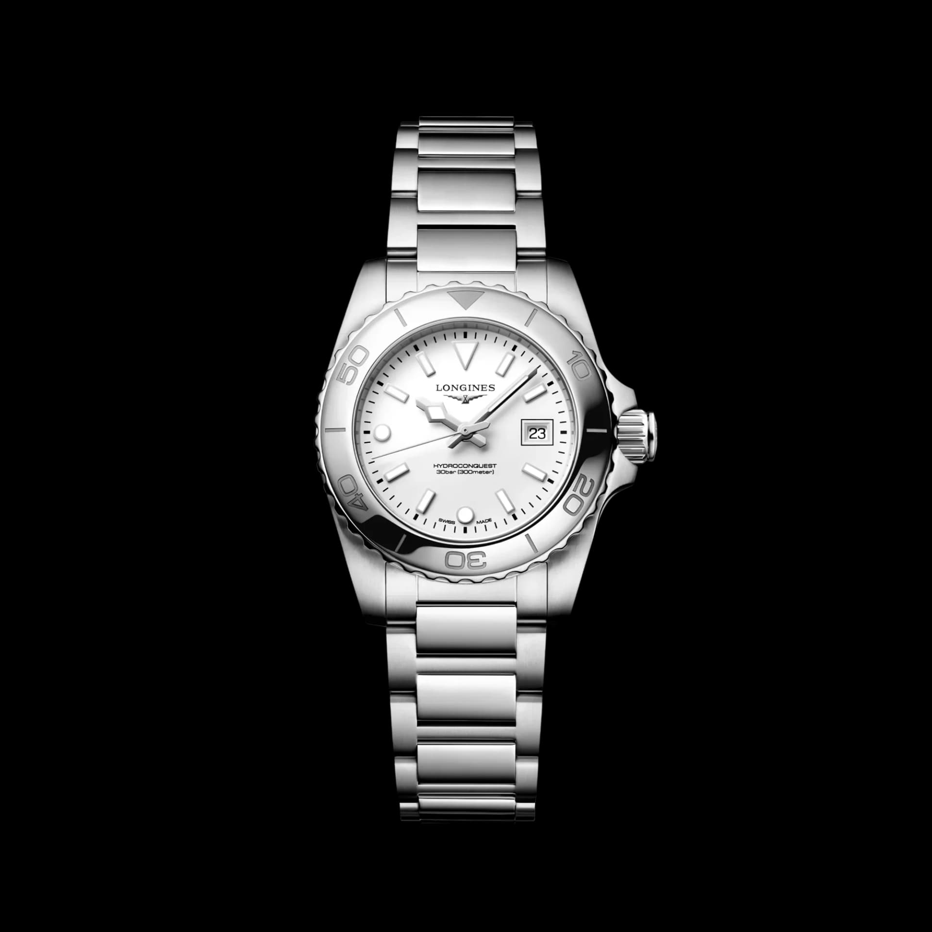 Longines HydroConquest 30 mm – Beyaz Mat Kadran, Çelik Kasa
