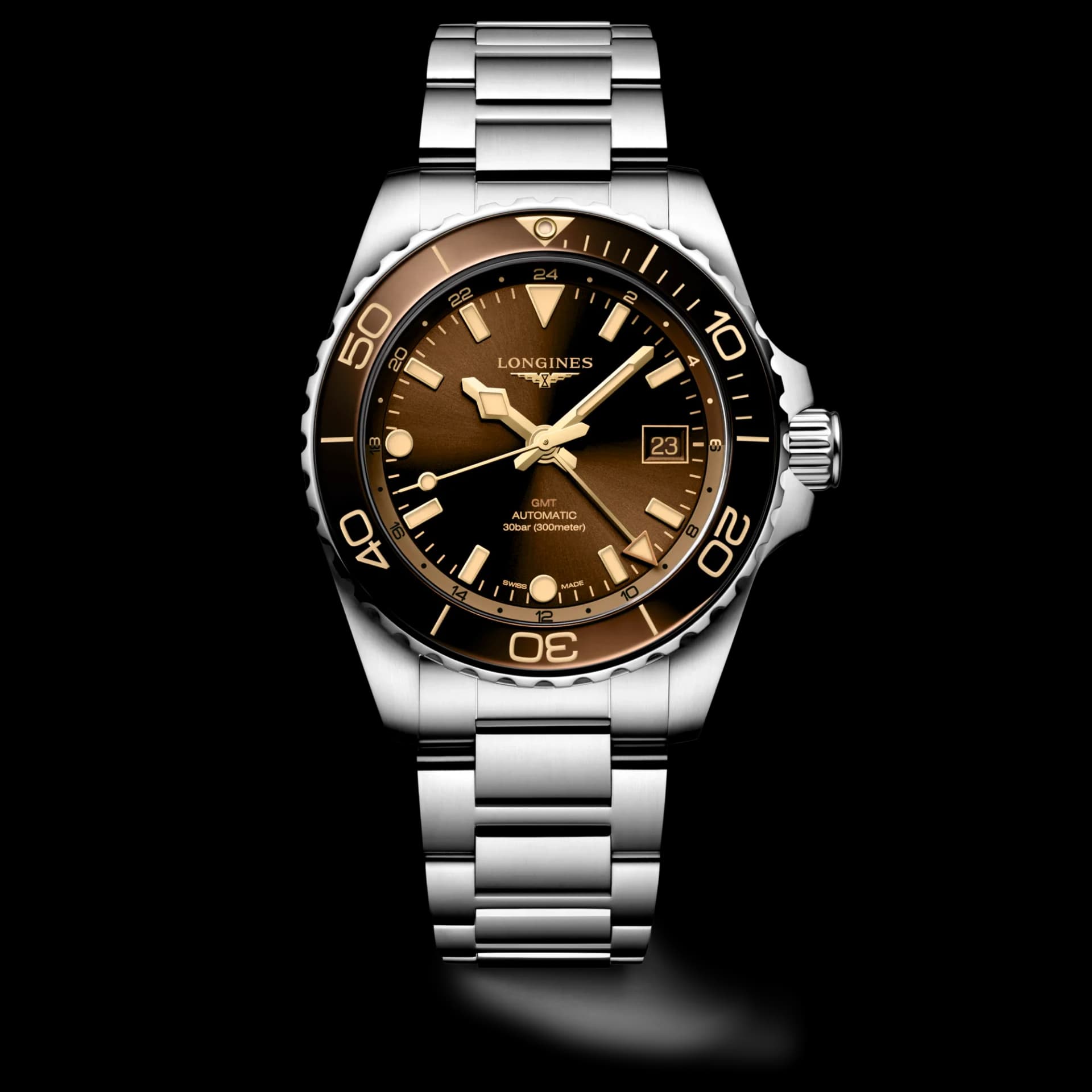 Longines HydroConquest GMT 41 mm – Güneş Işını Kahverengi Kadran