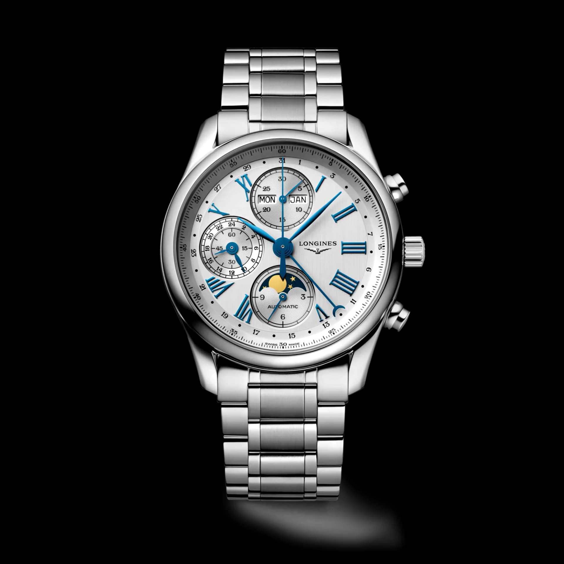Longines Master Collection Chrono Moonphase 40 mm – Opalin Fildişi Kadran