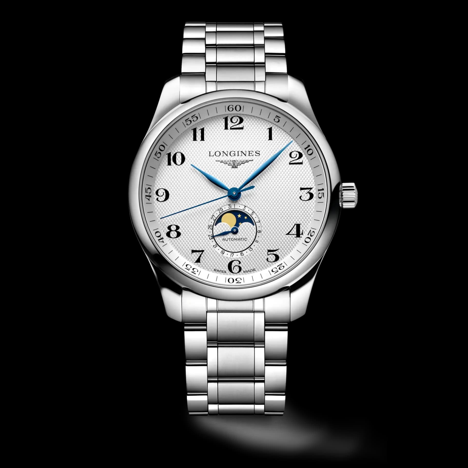 Longines Master Collection Moonphase 42 mm – Gümüş Barleycorn Kadran, Boyalı Arap Rakamları