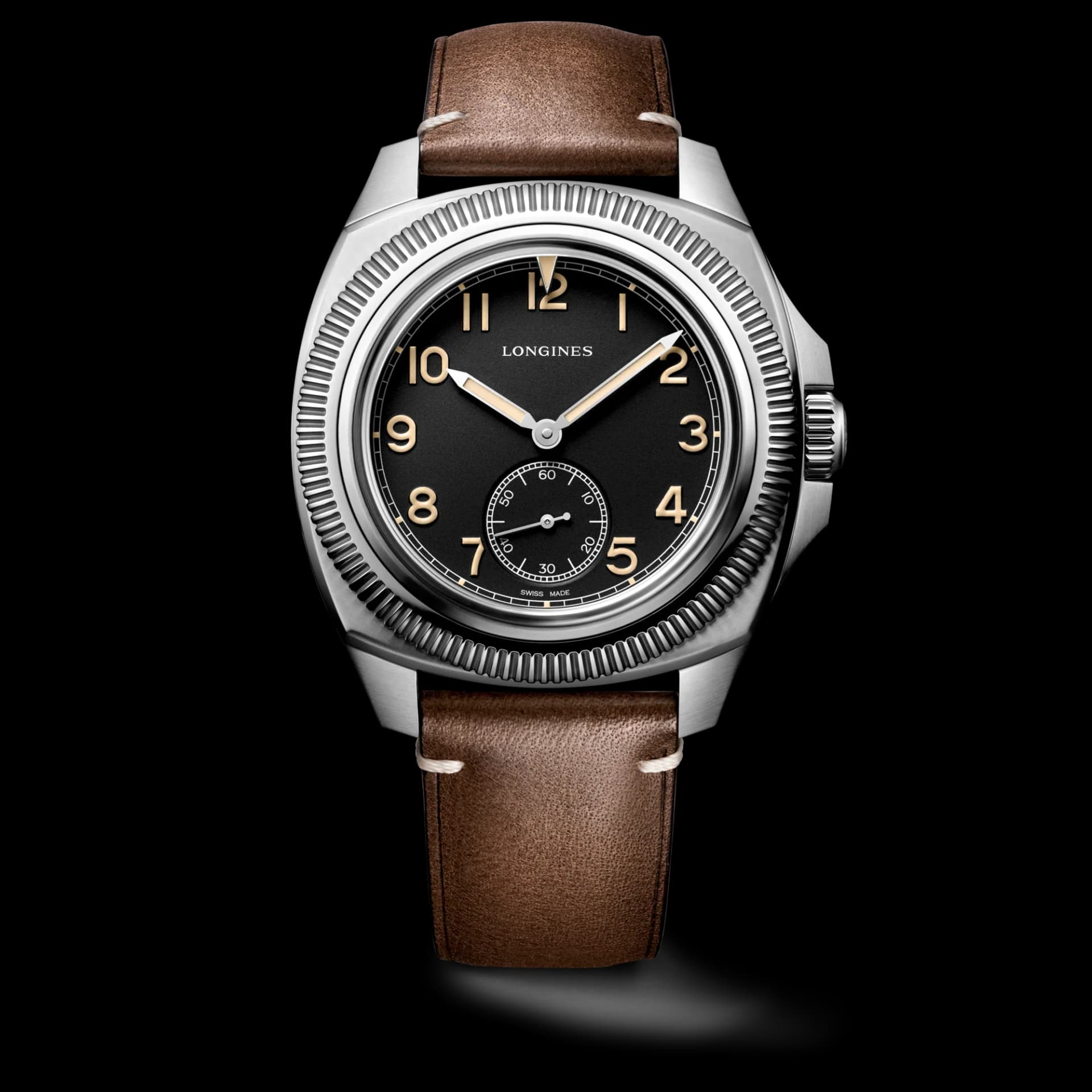 Longines Pilot Majetek 43 mm – Siyah Mat Kadran, Kahverengi Deri Kayış
