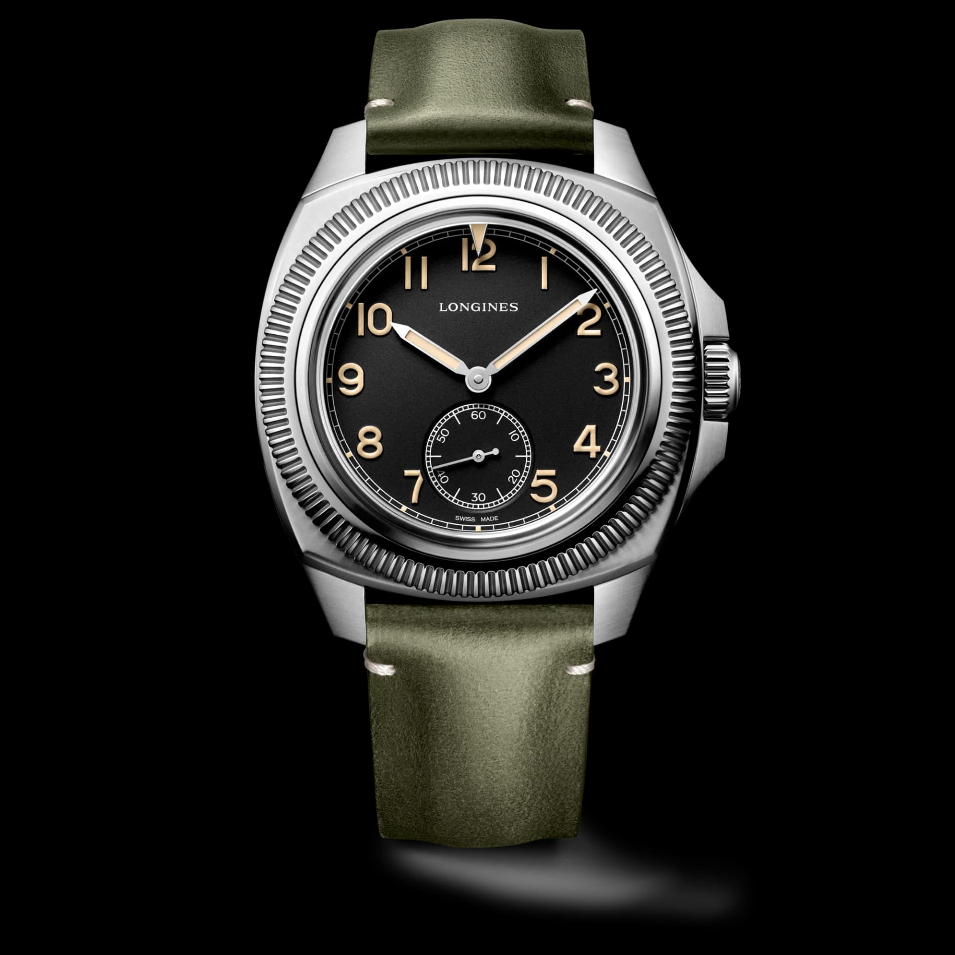 Longines Pilot Majetek 43 mm – Siyah Mat Kadran, Yeşil Deri Kayış