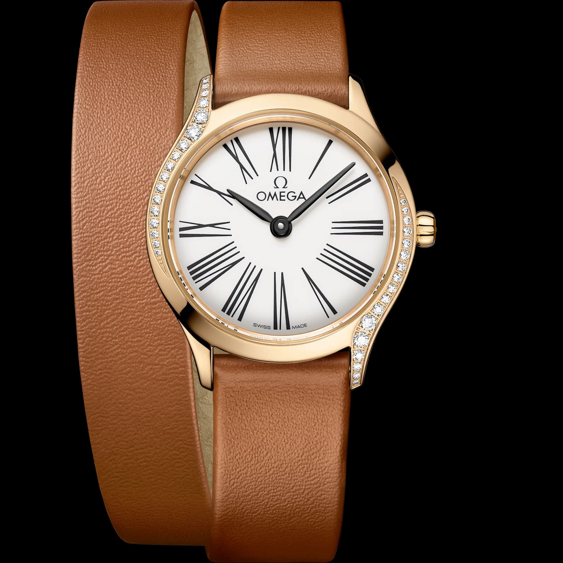 Omega De Ville Mini Trésor Quartz 26 mm – Moonshine Gold on Leather Strap, White Dial