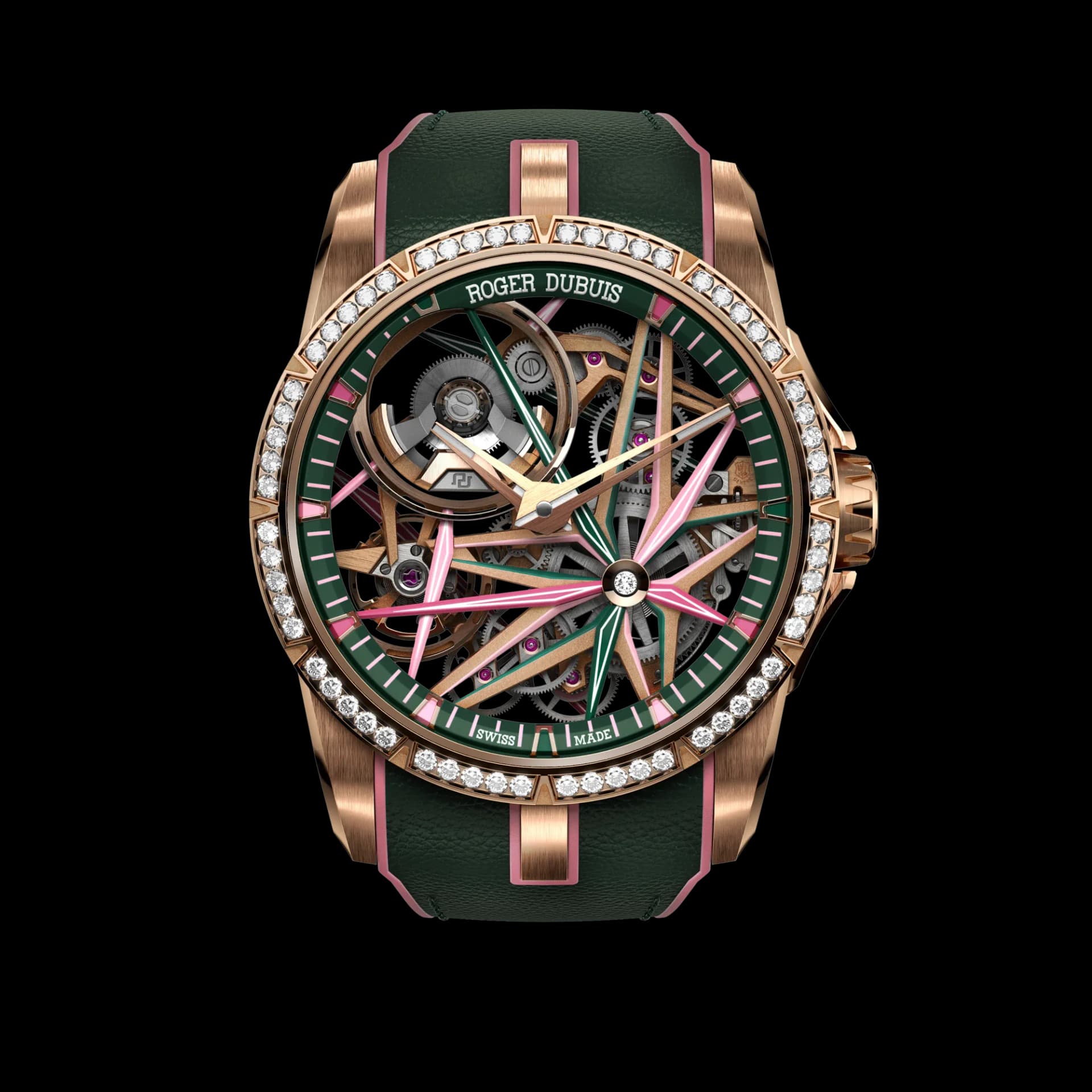 Roger Dubuis Excalibur Monobalancier Blacklight Rose Gold 42mm – Yeşil Deri Dolgulu Kayış