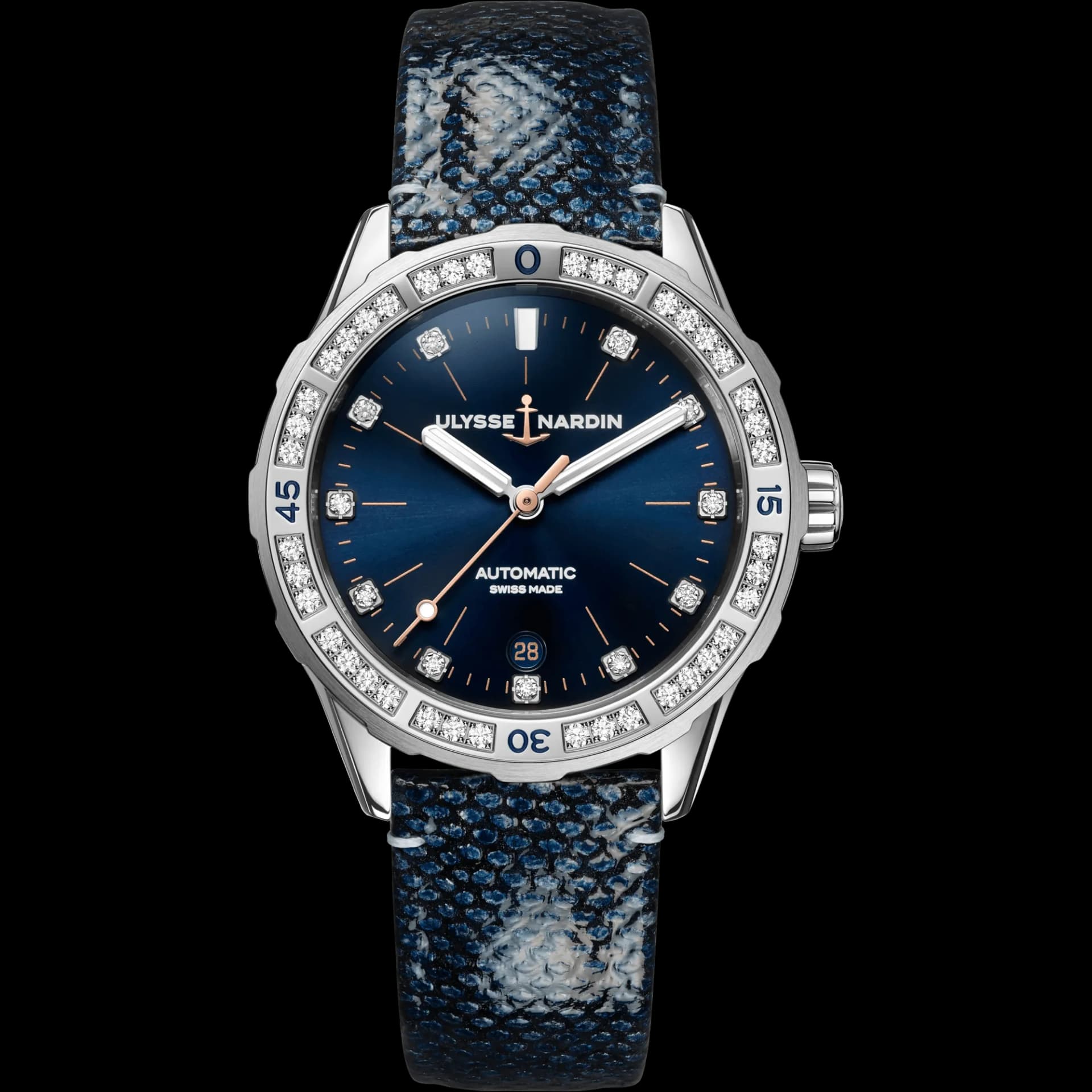 Ulysse Nardin Diver 39 mm – Mavi Kadran, Mavi Karung Yılan Derisi Kayış