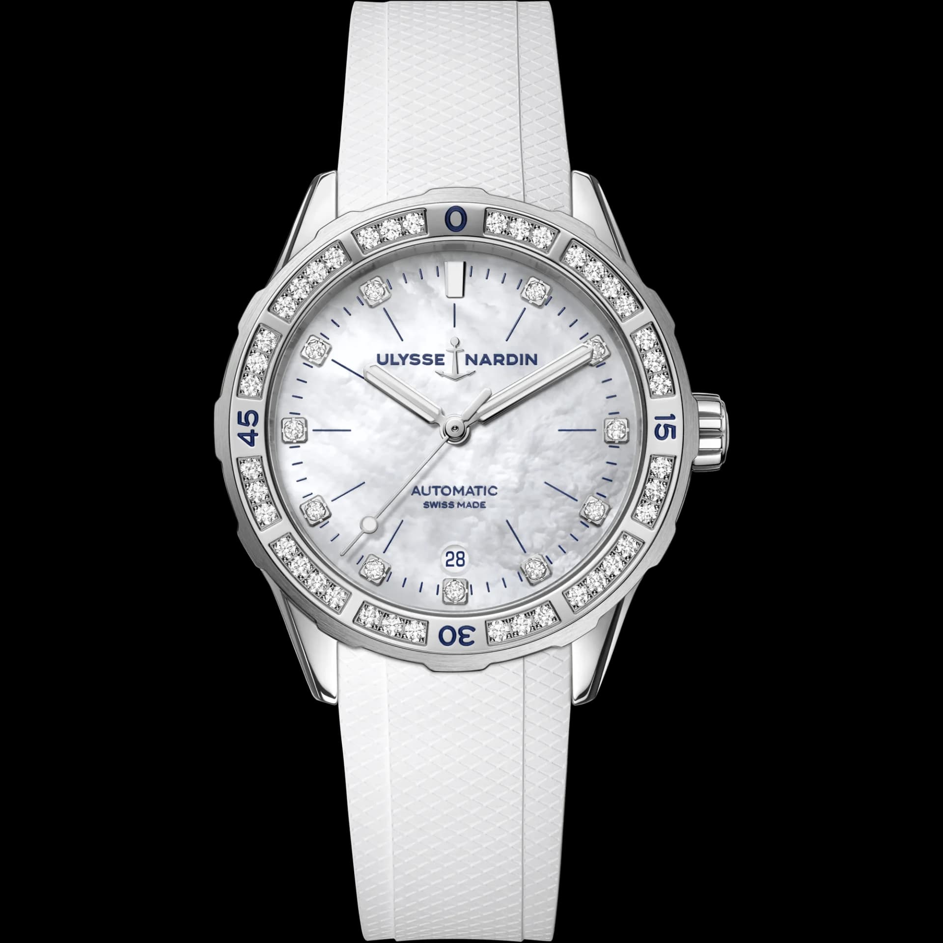 Ulysse Nardin Diver 39 mm – Beyaz Sedef Kadran, Paslanmaz Çelik, Beyaz Kauçuk Kayış