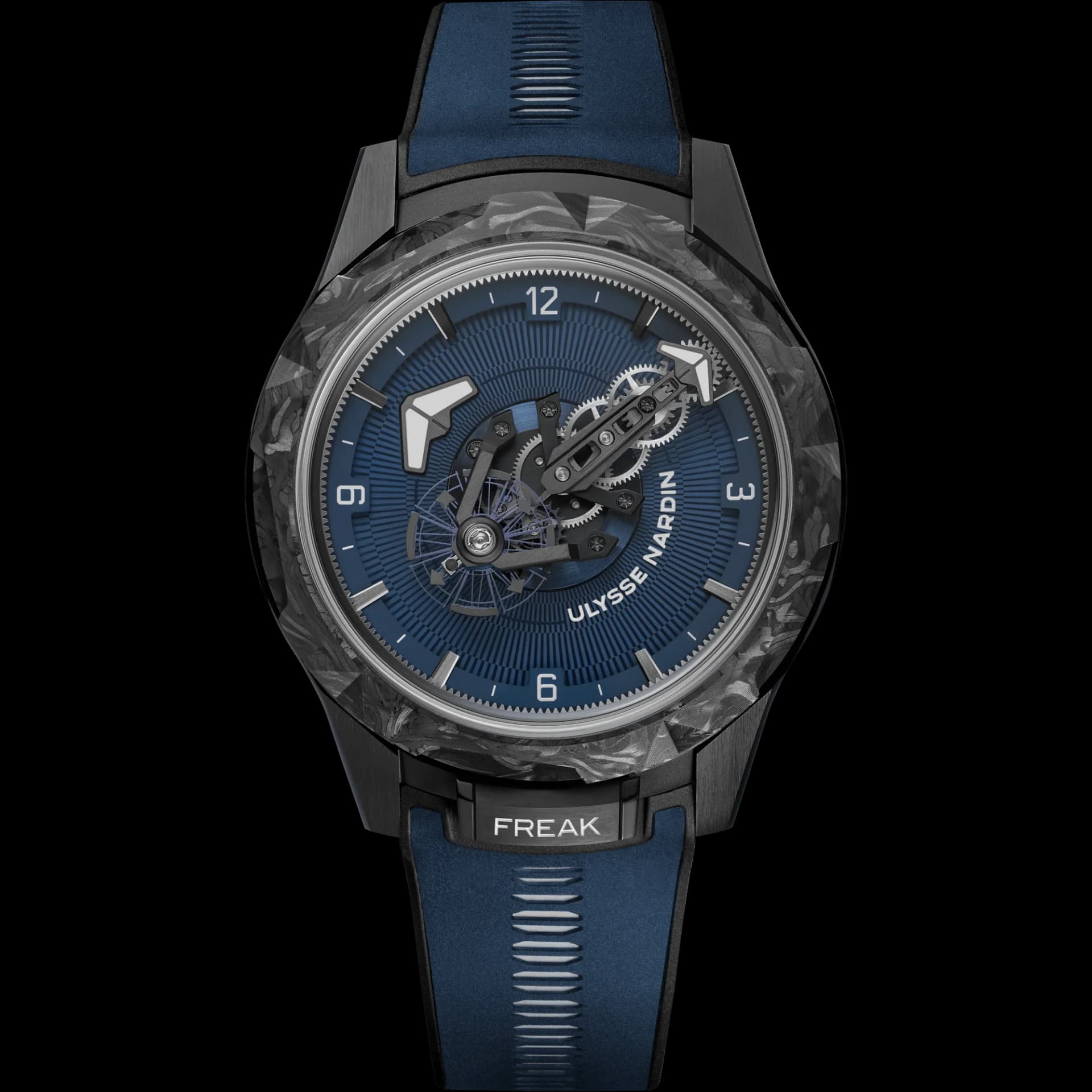 Ulysse Nardin Freak ONE Navy Blue 44 mm – Mavi Oluk Desenli Kauçuk Kayış