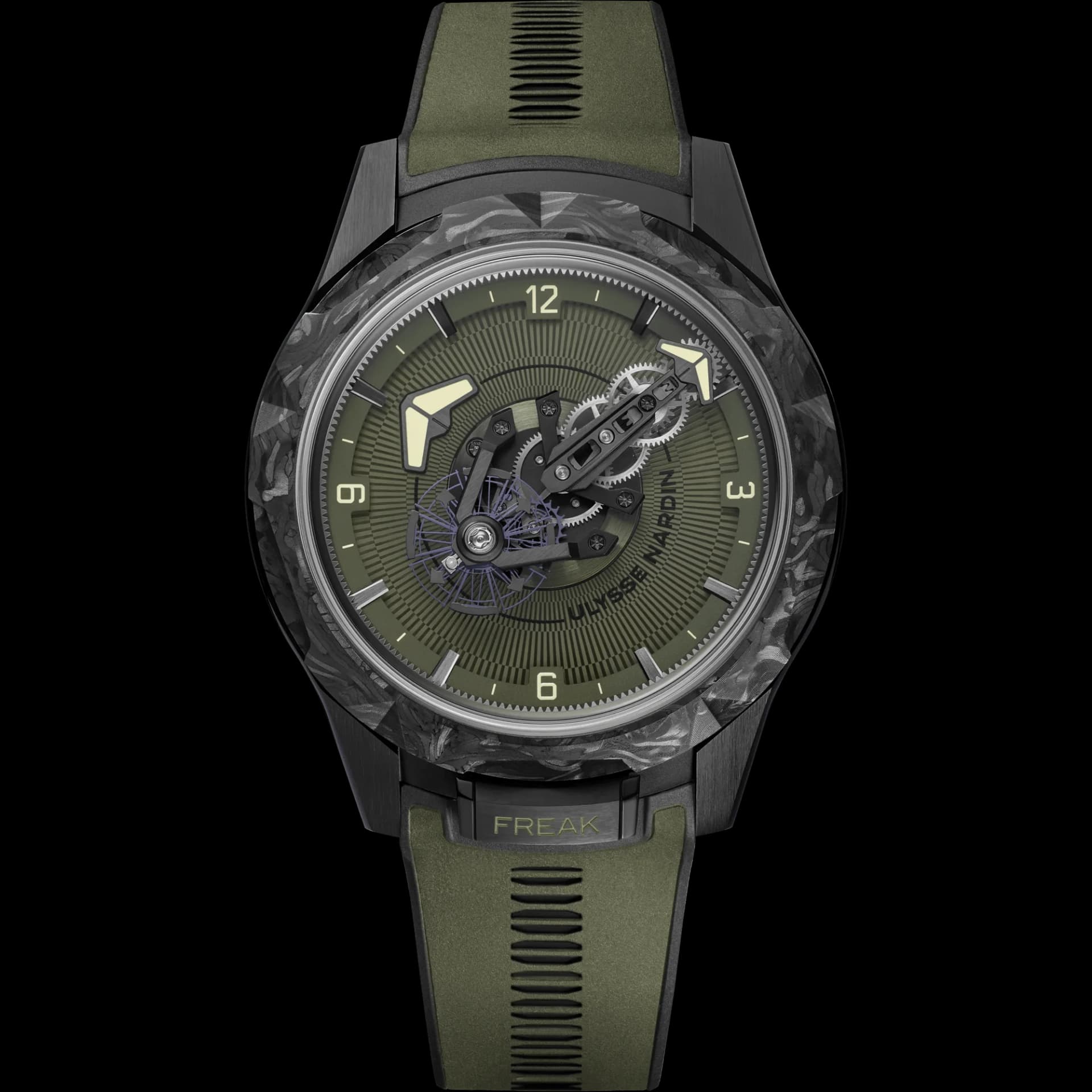 Ulysse Nardin Freak ONE OPS 44 mm – Siyah Oluk Desenli Yeşil Kauçuk Kayış