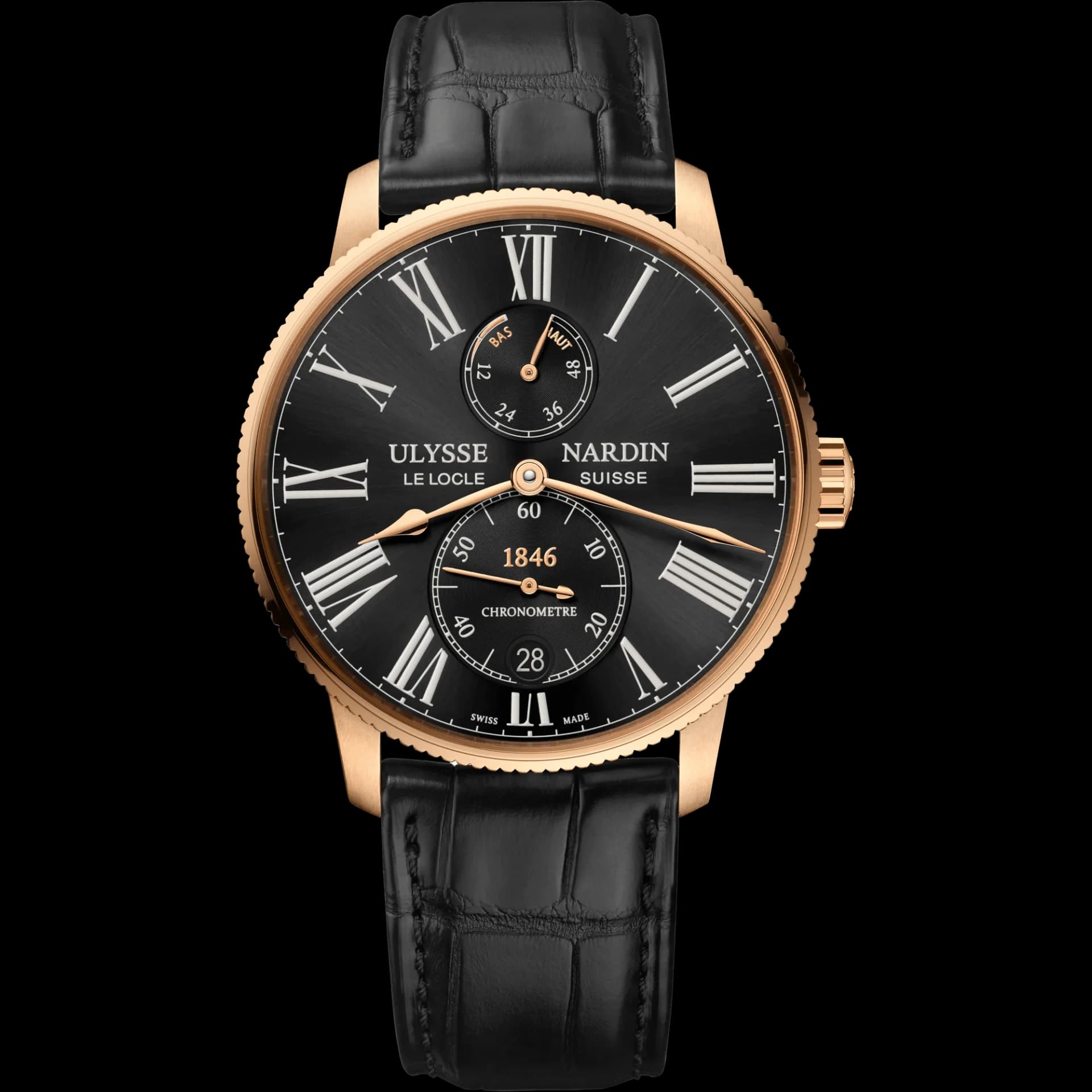 Ulysse Nardin Marine Torpilleur 42 mm – Siyah Kadran, Siyah Timsah Derisi Kayış