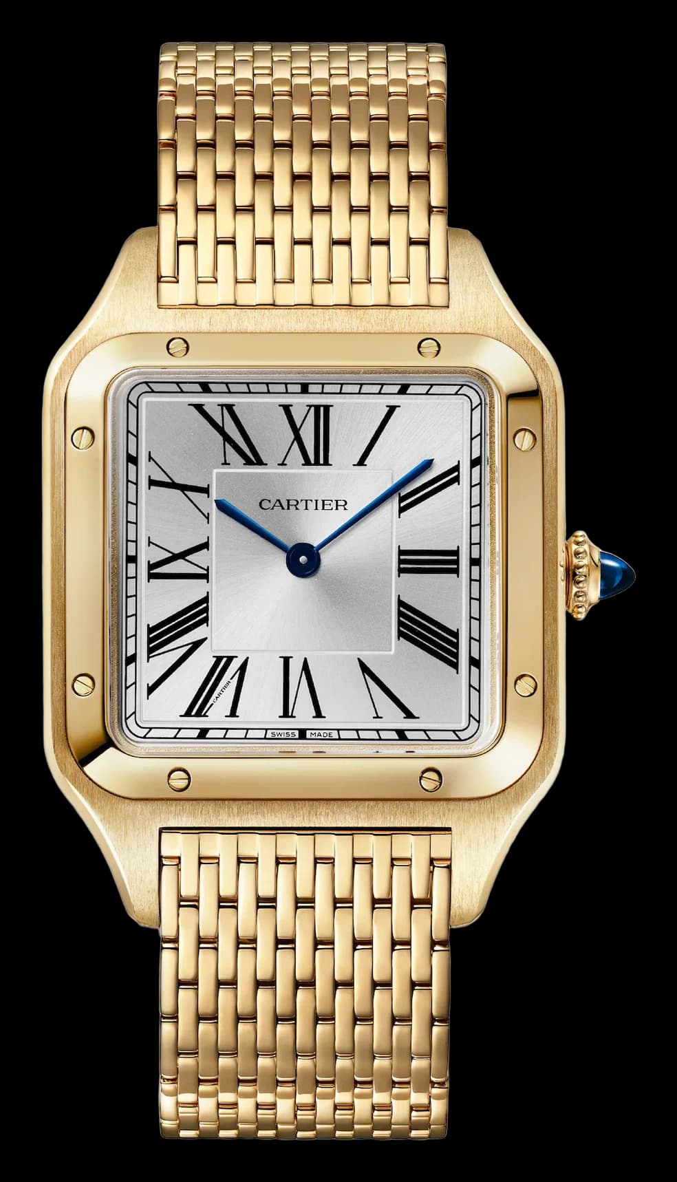 Cartier Santos-Dumont Large Model – Sarı Altın, Gümüş Kadran, Bilezik