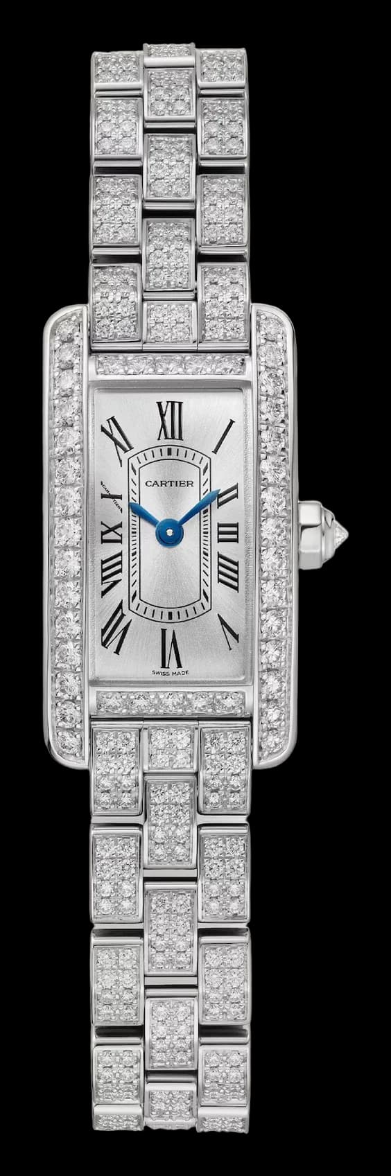 Cartier Tank Américaine Mini Model – Beyaz Altın, Pırlanta, Beyaz Metal Kayış