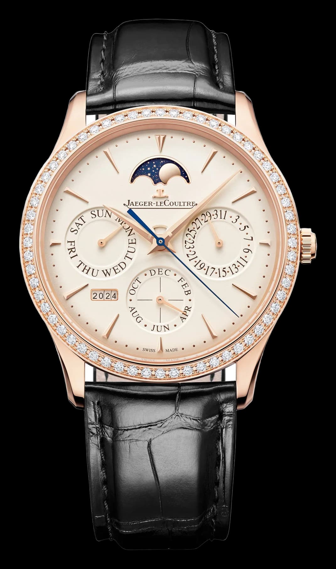 Jaeger-LeCoultre Master Ultra Thin Perpetual Calendar – Pembe Altın, Bej Kadran, Pırlanta