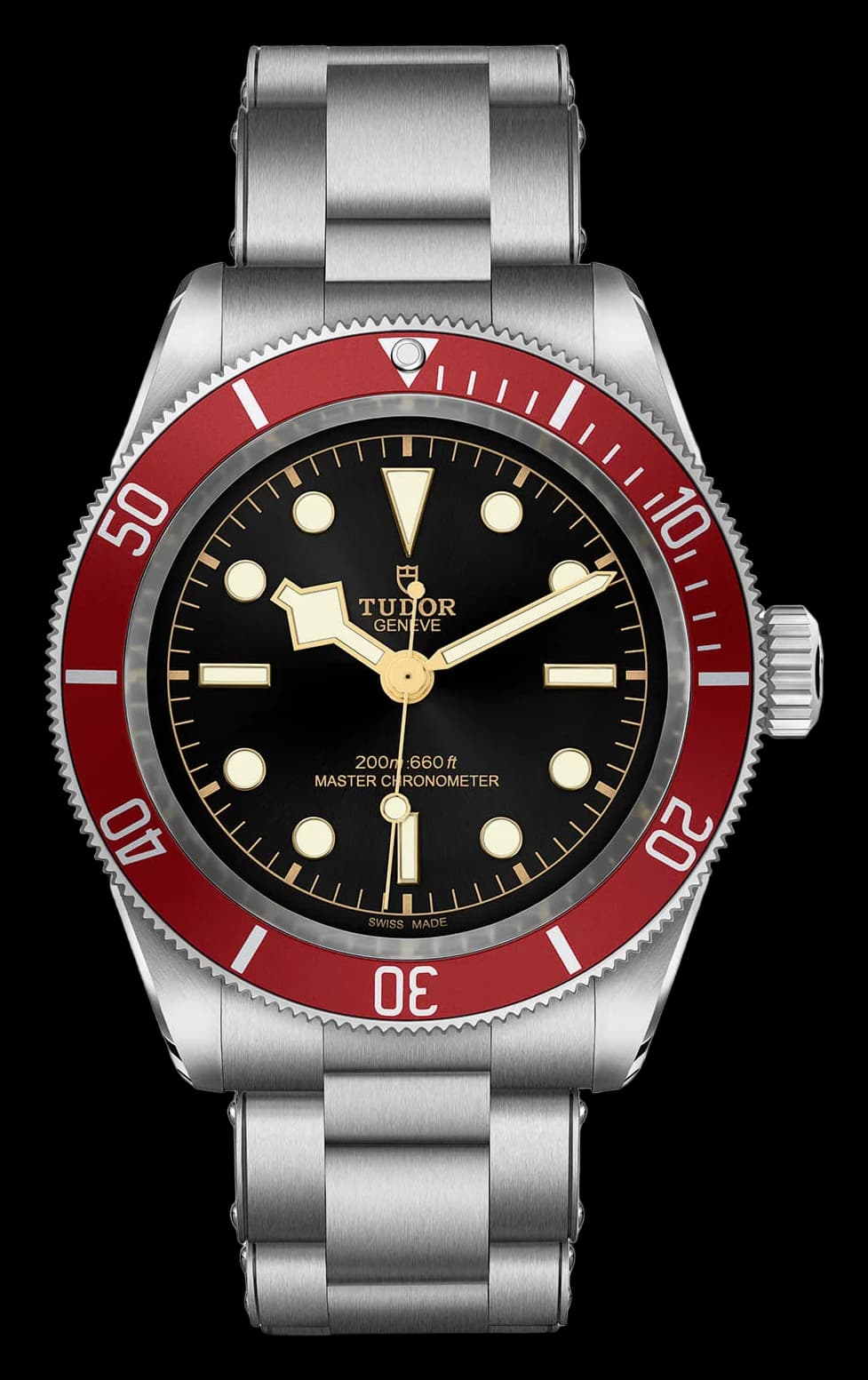 Tudor Black Bay – 41 mm, Black Dial, 3-Link Steel Bracelet, Burgundy Bezel