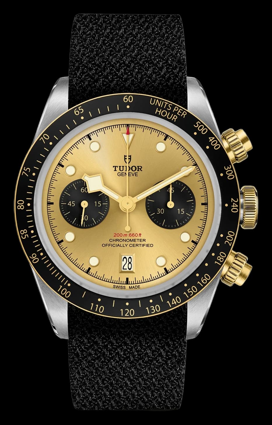 Tudor Black Bay Chrono S&G – 41 mm, Champagne Dial, Black Fabric Strap