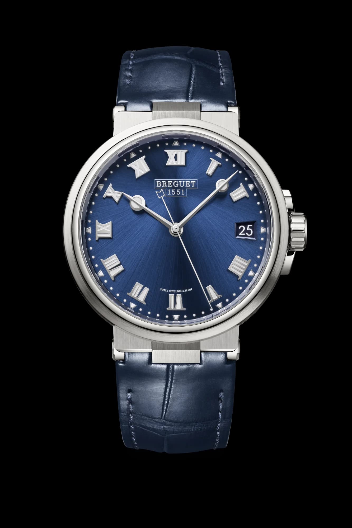 Breguet Marine 5517 – Titanyum, Mavi Kadran, Güneş Işını, Timsah Derisi Kayış 1