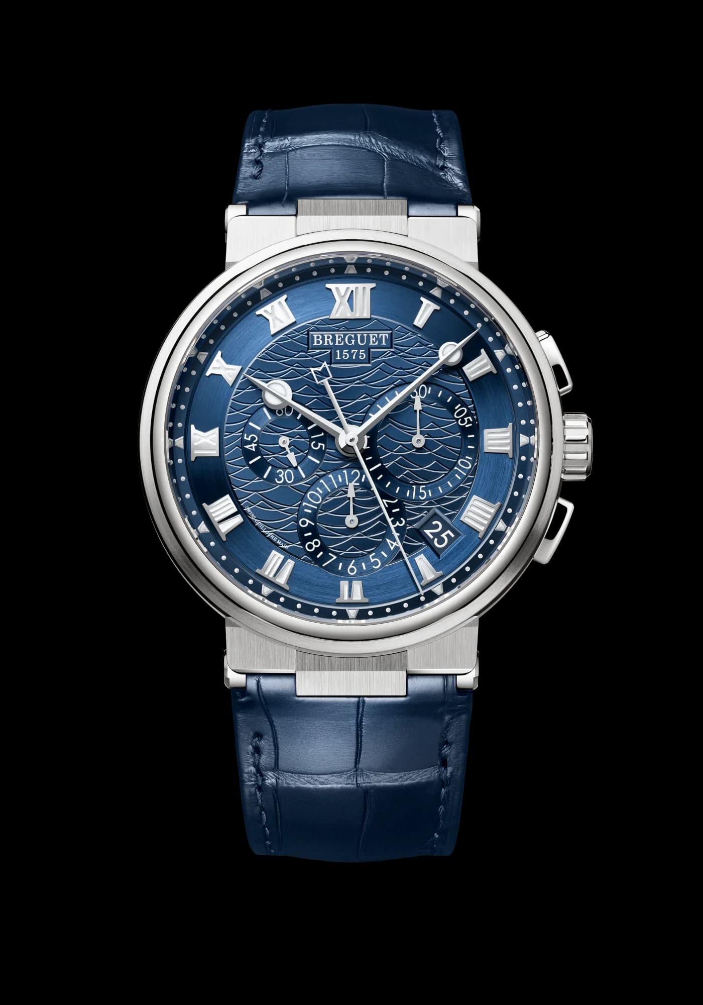 Breguet Marine Chronographe 5527 – Beyaz Altın, Güneş Işını, Timsah Derisi Kayış 1