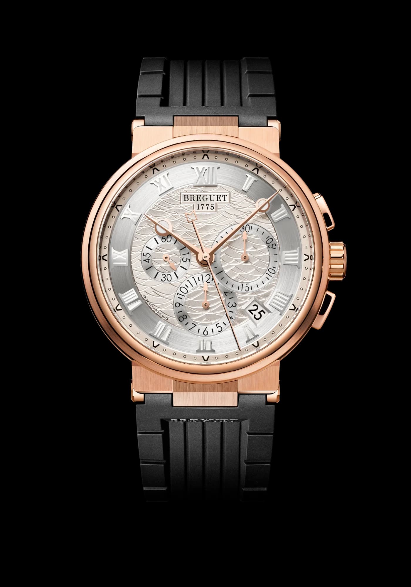 Breguet Marine Chronographe 5527 – Pembe Altın, Gümüş Kadran, Kauçuk Kayış 1