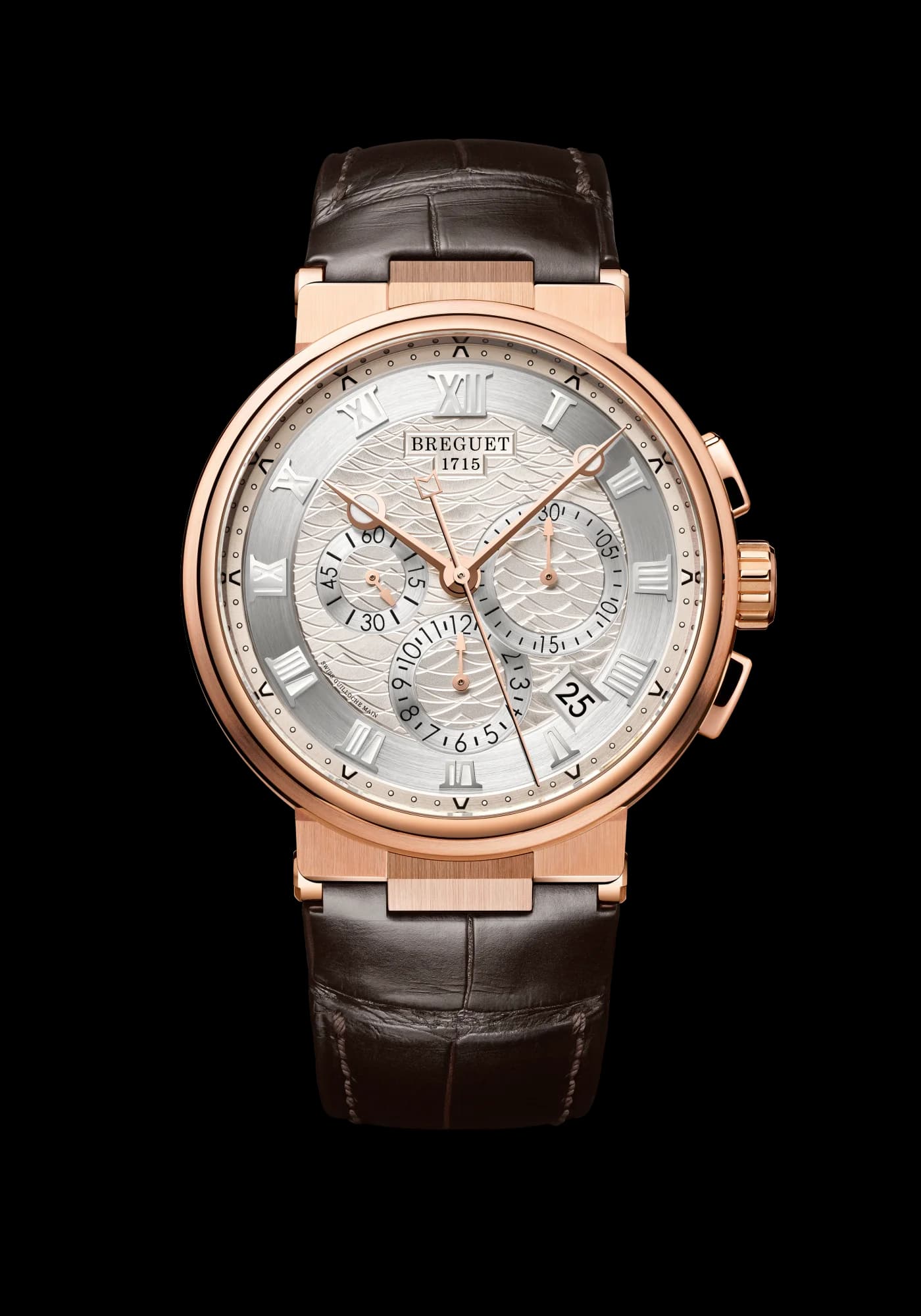 Breguet Marine Chronographe 5527 – Pembe Altın, Gümüş Kadran, Timsah Derisi Kayış 1