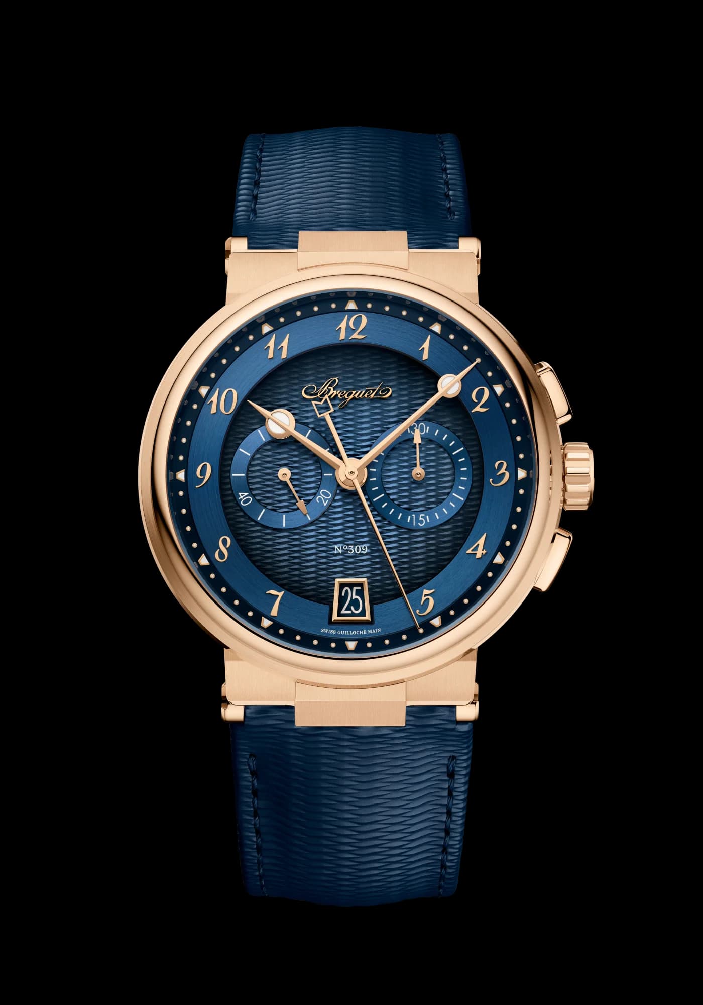 Breguet Marine Chronographe 5527 – Pembe Altın, Mavi Kadran, Kauçuk Kayış 1