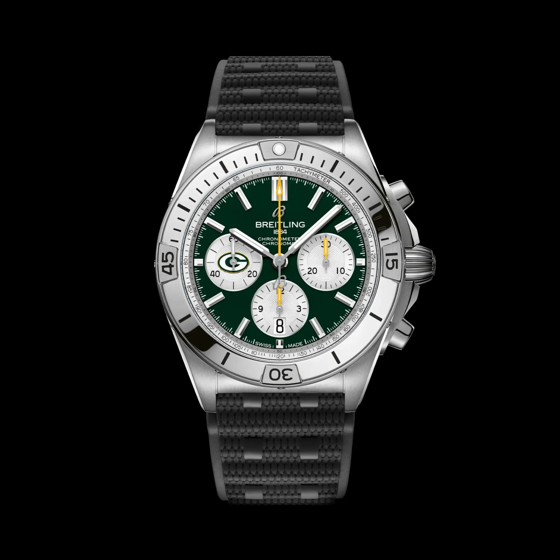 Breitling Chronomat B01 42 NFL Green Bay Packers Edition – Siyah Kauçuk Kayış 1