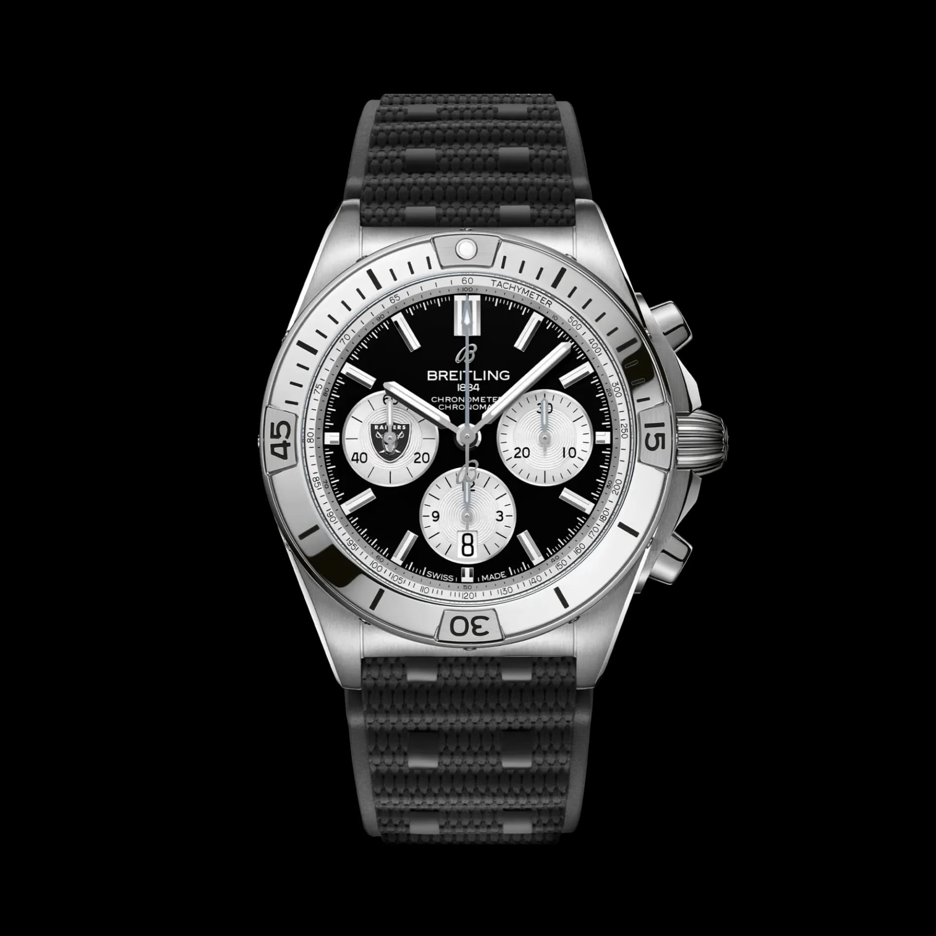 Breitling Chronomat B01 42 NFL Las Vegas Raiders Edition – Siyah Kauçuk Kayış 1
