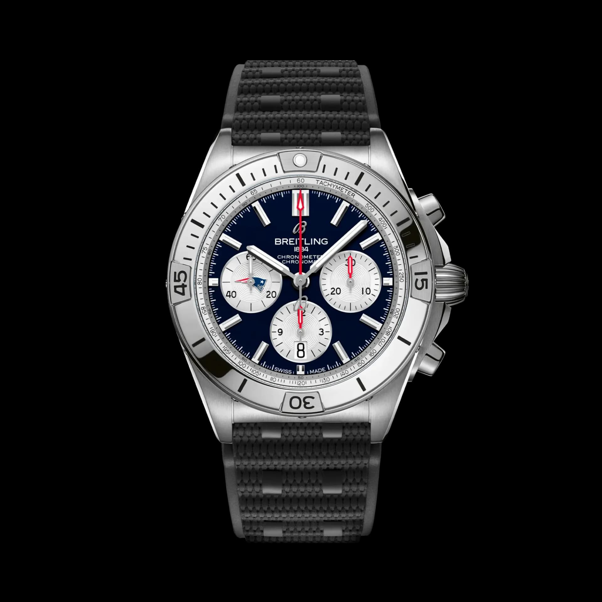 Breitling Chronomat B01 42 NFL New England Patriots Edition – Siyah Kauçuk Kayış