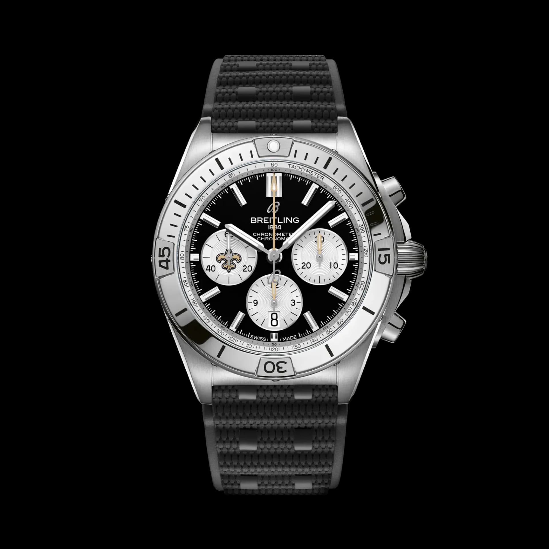 Breitling Chronomat B01 42 NFL New Orleans Saints Edition – Siyah Kauçuk Kayış 1