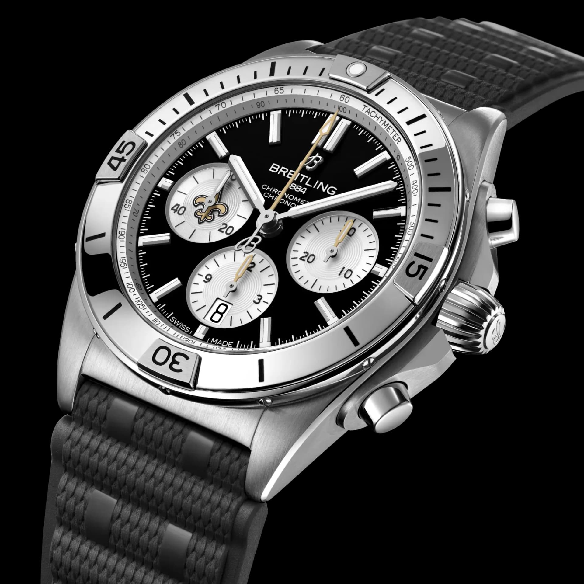 Breitling Chronomat B01 42 NFL New Orleans Saints Edition – Siyah Kauçuk Kayış 2