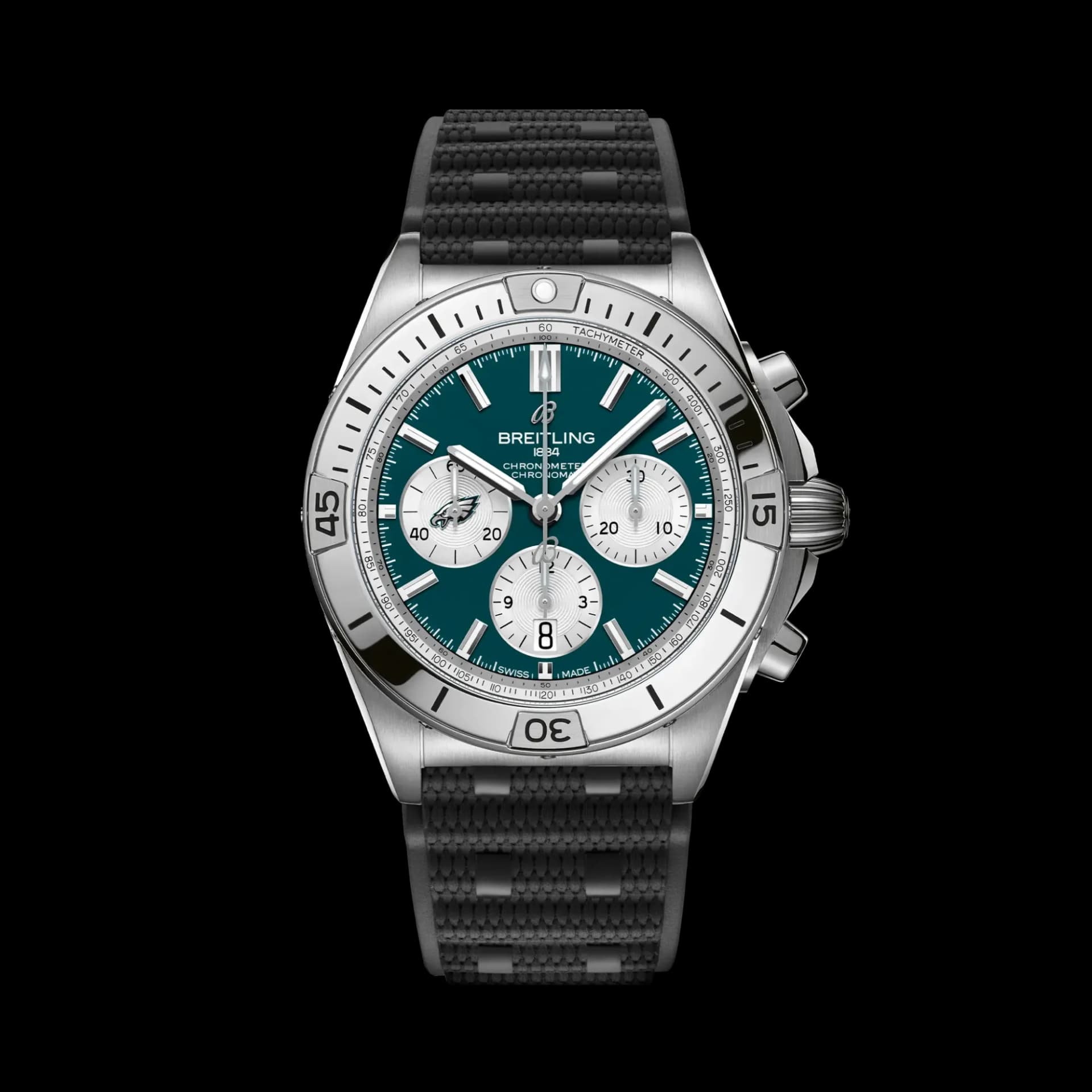 Breitling Chronomat B01 42 NFL Philadelphia Eagles Edition – Siyah Kauçuk Kayış