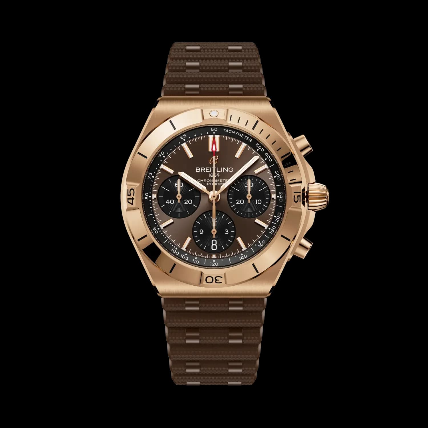 Breitling Chronomat B01 Chronograph 42 – Kırmızı Altın, Kahverengi Kauçuk Kayış 1