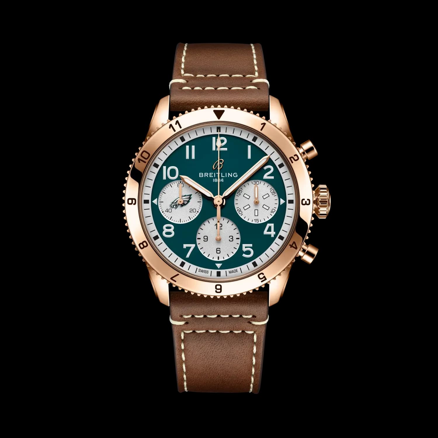 Breitling Classic AVI Chronograph 42 NFL Philadelphia Eagles Edition – Kahverengi Dana Derisi Kayış 1