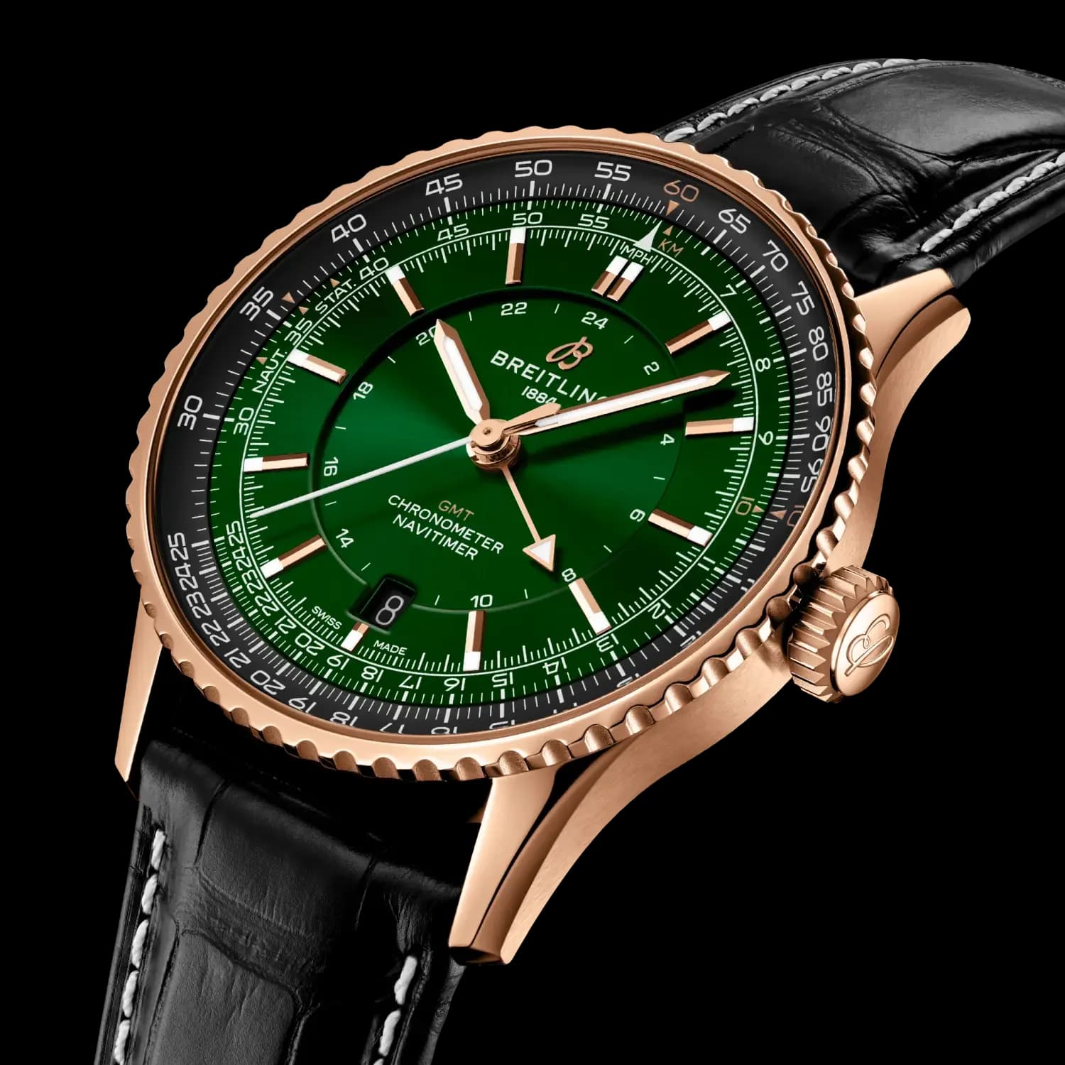Breitling Navitimer Automatic GMT 41 – Kırmızı Altın, Siyah Timsah Derisi Kayış 2
