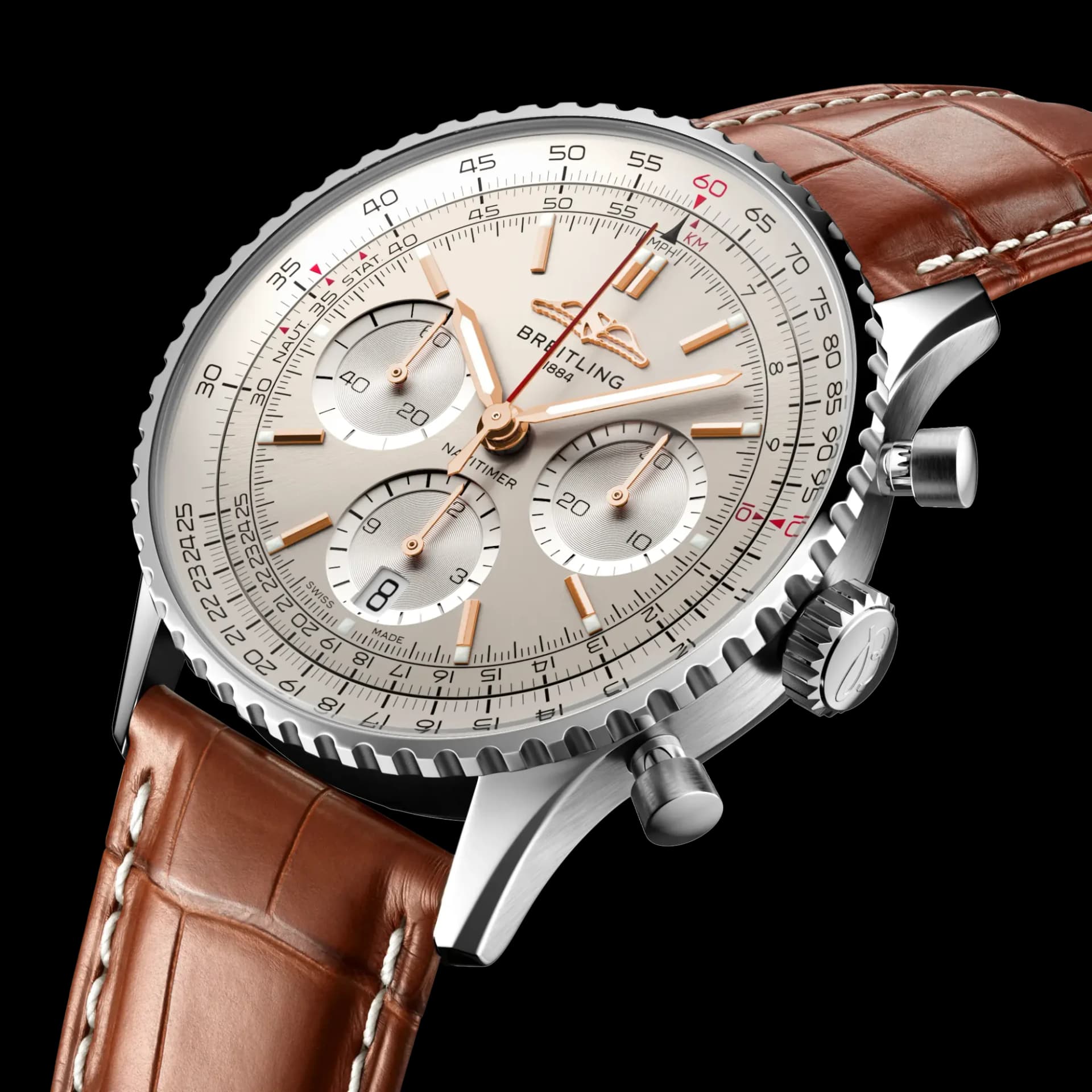 Breitling Navitimer B01 Chronograph 41 – Çelik, Krem Kadran, Altın Kahverengi Timsah Derisi Kayış 2