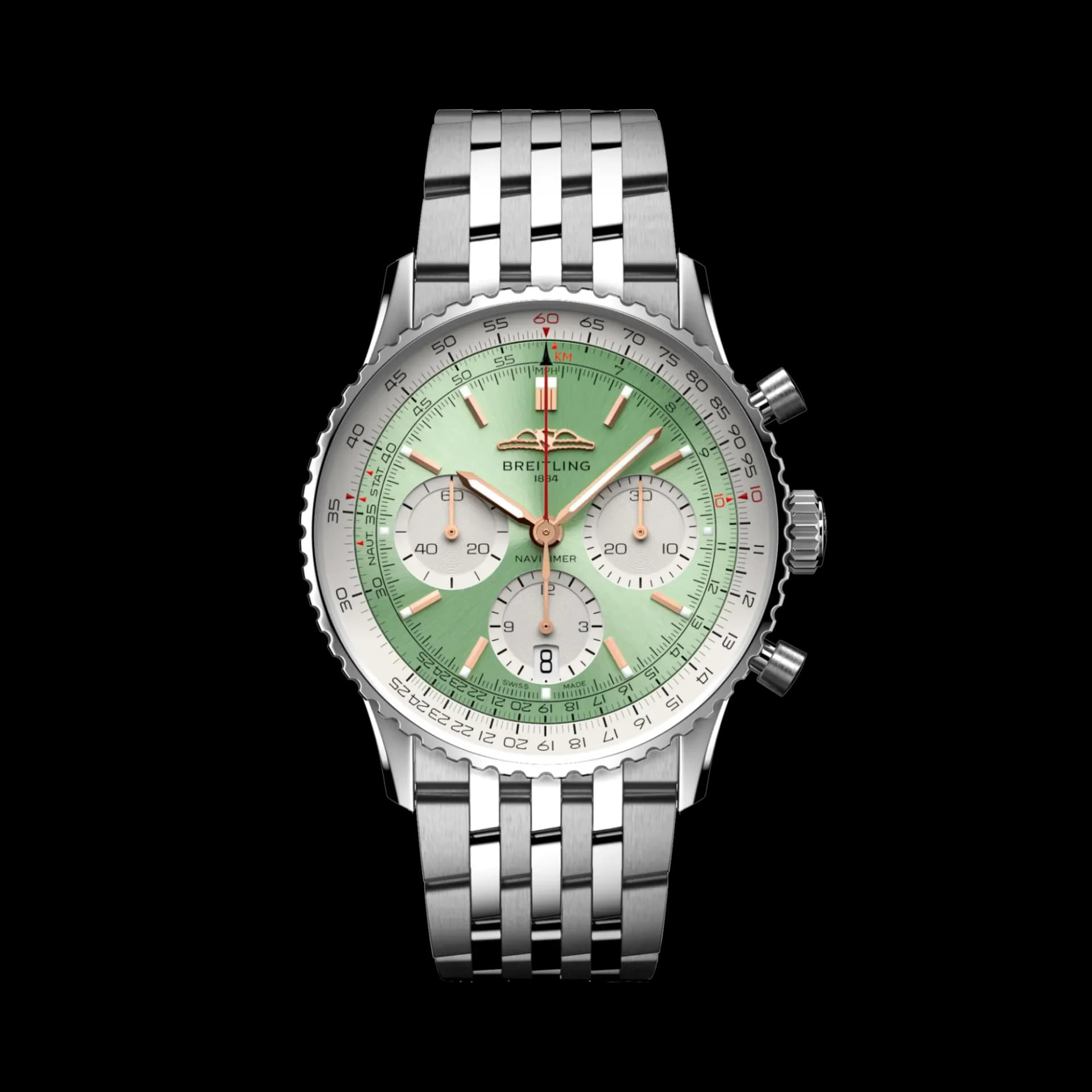 Breitling Navitimer B01 Chronograph 41 – Çelik, Nane Yeşili Kadran, Çelik Bilezik