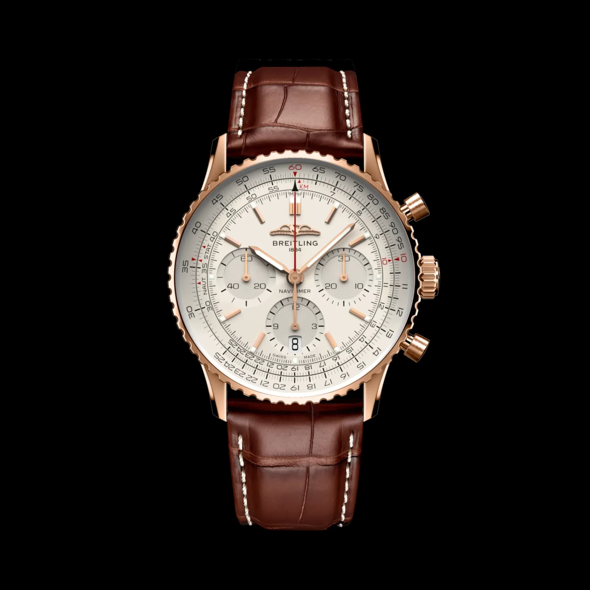 Breitling Navitimer B01 Chronograph 41 – Kırmızı Altın, Krem Kadran, Kahverengi Timsah Derisi Kayış 1
