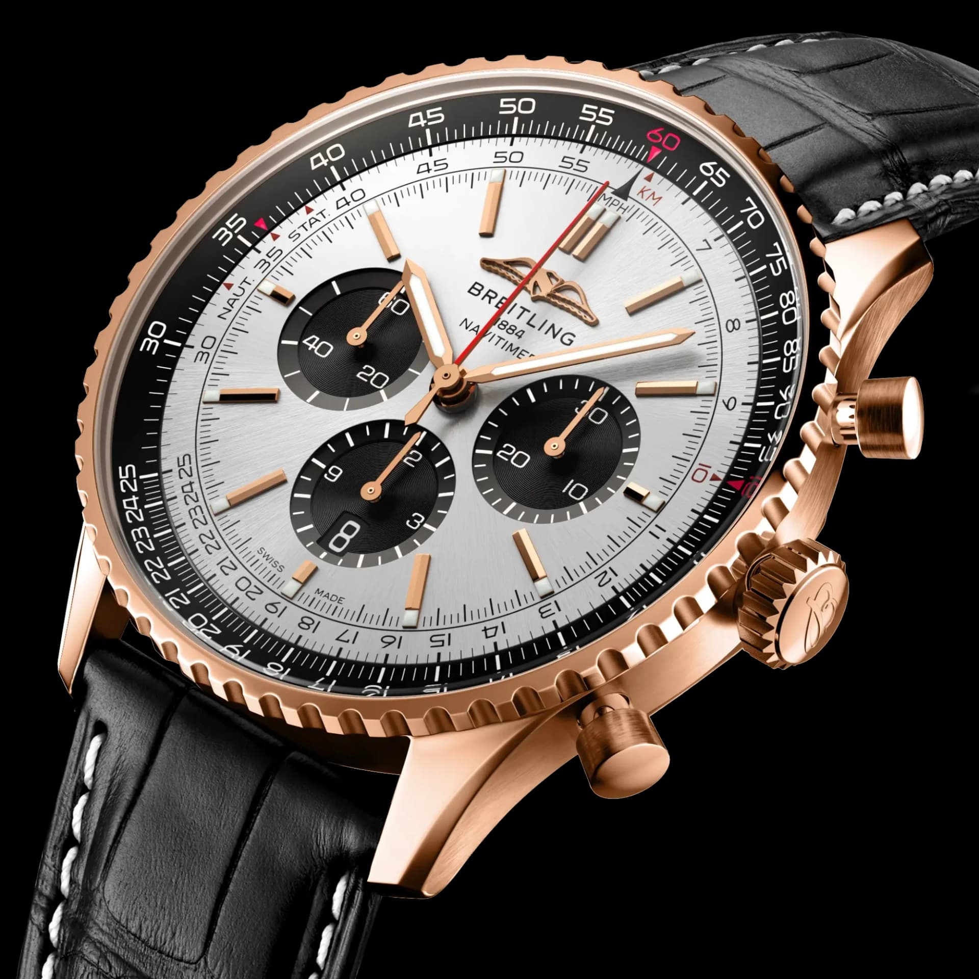 Breitling Navitimer B01 Chronograph 46 – Kırmızı Altın, Krem Kadran, Siyah Timsah Derisi Kayış 2