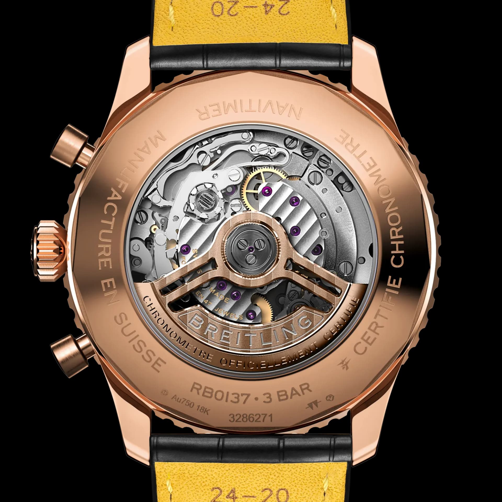 Breitling Navitimer B01 Chronograph 46 – Kırmızı Altın, Krem Kadran, Siyah Timsah Derisi Kayış 3